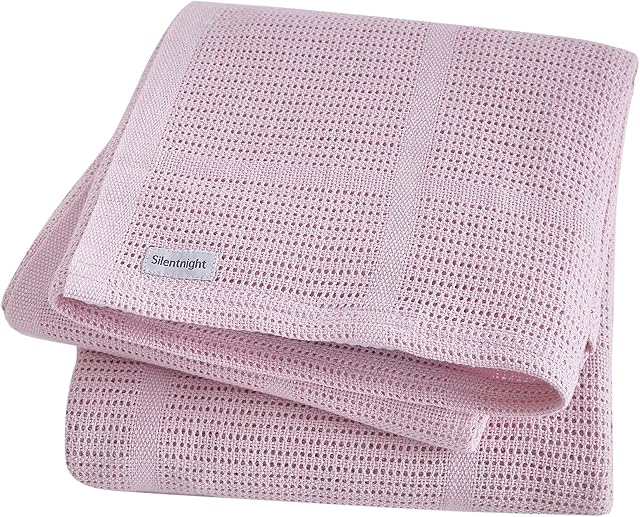 Silentnight Safe Nights 100% Breathable Cotton Super Soft Cosy Comfort Cellular Pink Baby Blanket Pack of 2 - Nursery Collection