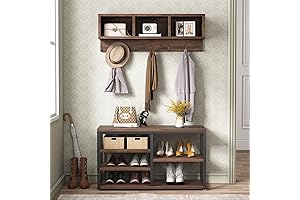 Tribesigns Industrial Metal Entryway Bench with Coat Rack