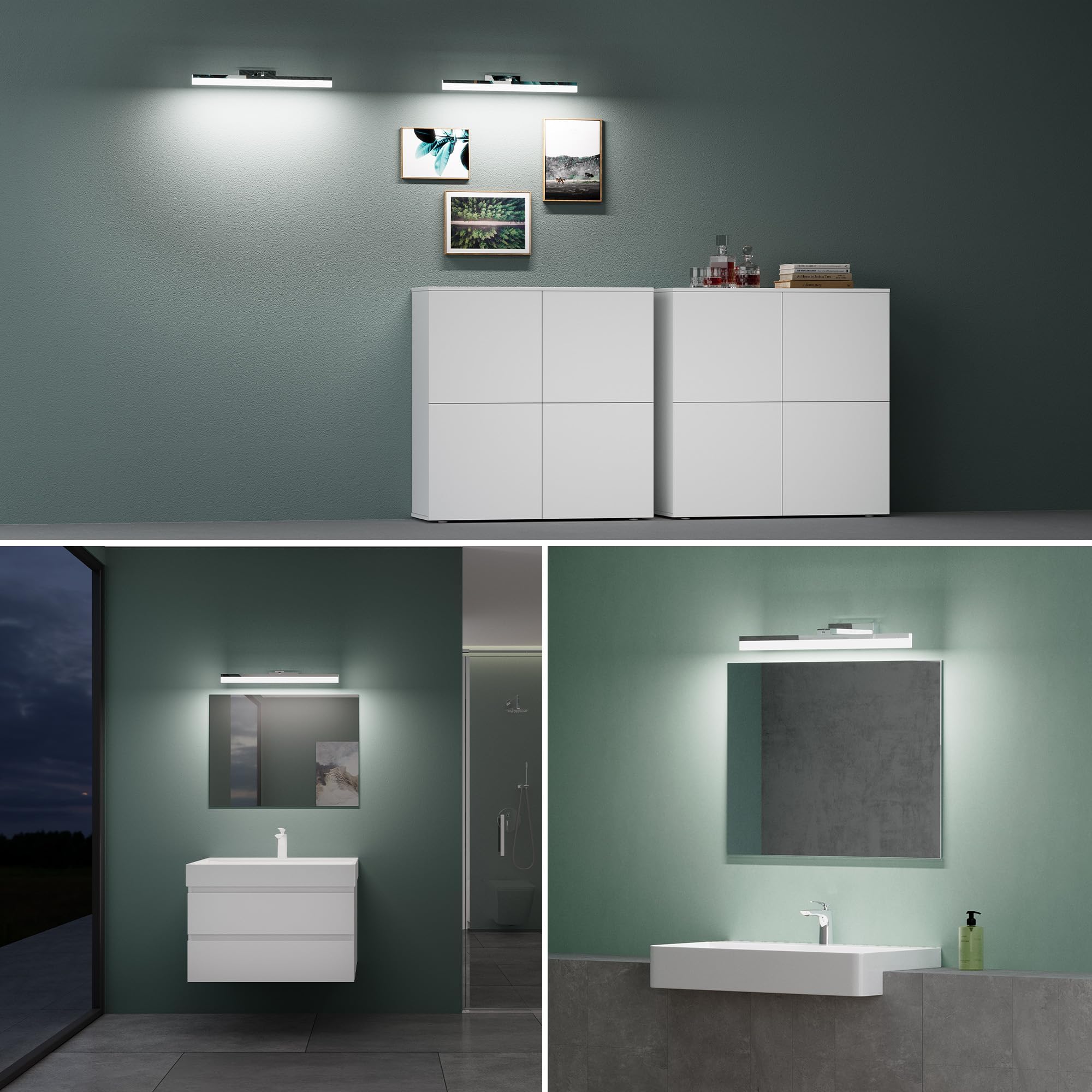 Mai & Mai Lampe Murale Miroir LED 6000K pour Salle de Bain Chrome 40cm | Lumière Miroir Moderne, Applique Rotative à 180°, IRC ＞ 80, Puissance 9W, Étanche et Antirouille, Desgin Luxaris