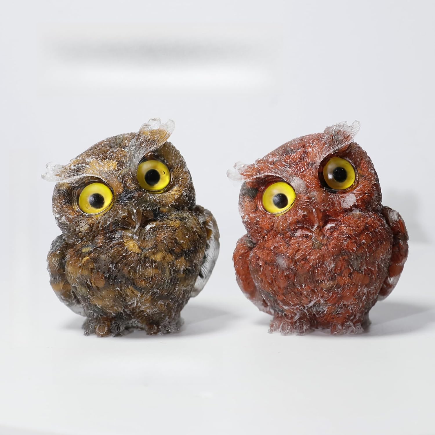 クリスタル樹脂フクロウオーナメント、大きな手作りのタイガーアイ&amp;アメジストの置物、棚、机、スピリチュアルスペース用の天然宝石