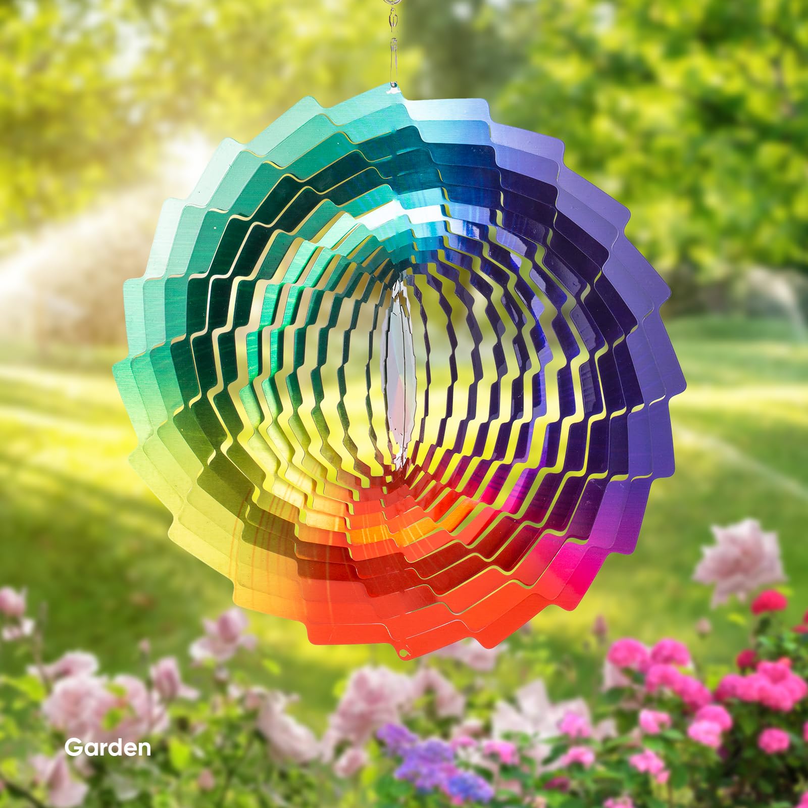 Girandole a vento arcobaleno da appendere, in metallo, decorazione artistica da giardino, 30,5 cm, in acciaio inox, decorazione per esterni, patio, prato e cortile