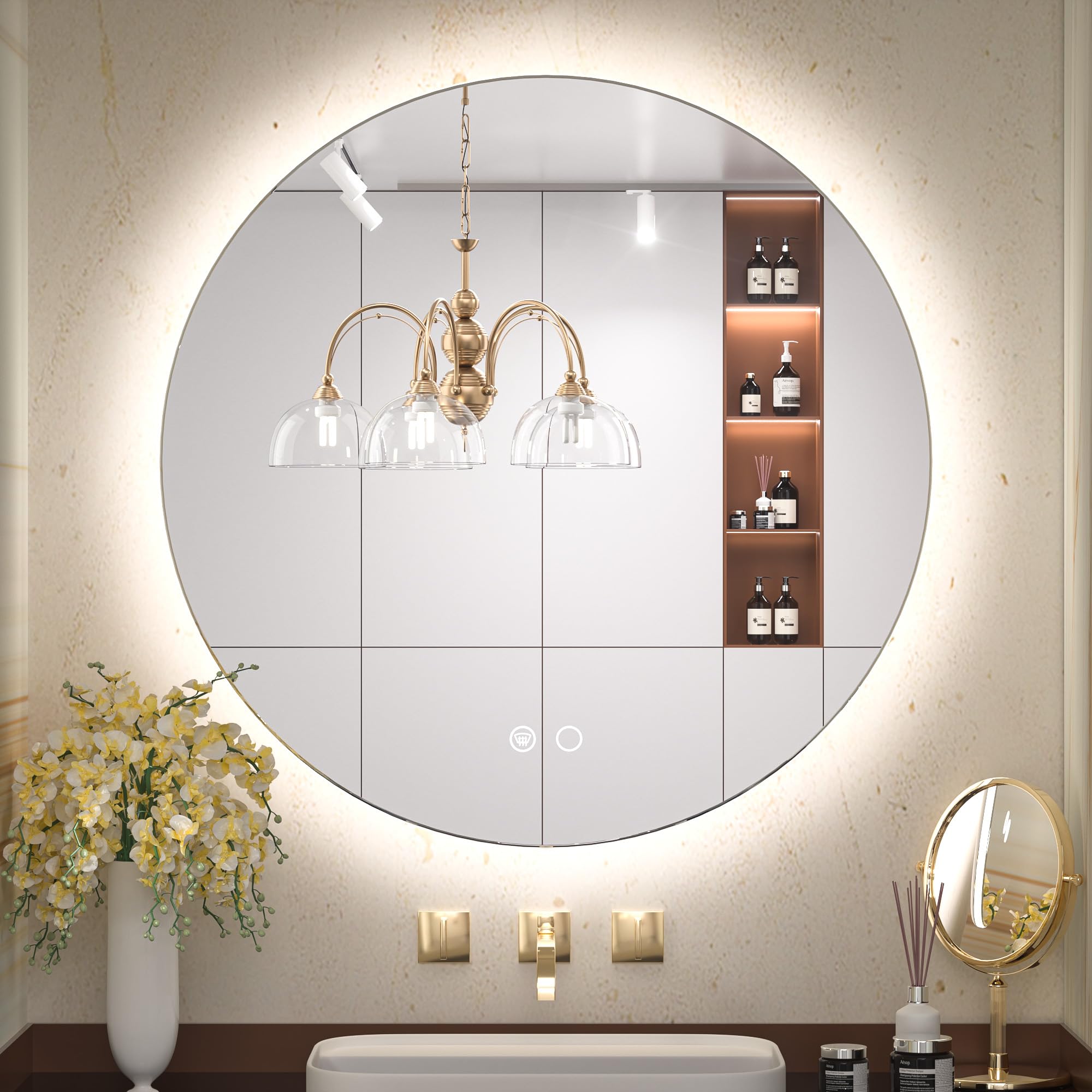 Photo 1 of Keonjinn 28 Inch Round LED Bathroom Mirror 3 Color Temperature Backlit 3000K/4500K/6000K Frameless Led Lighted Wall-Mounted Vanity Mirror for Bathroom Backlit 28" round