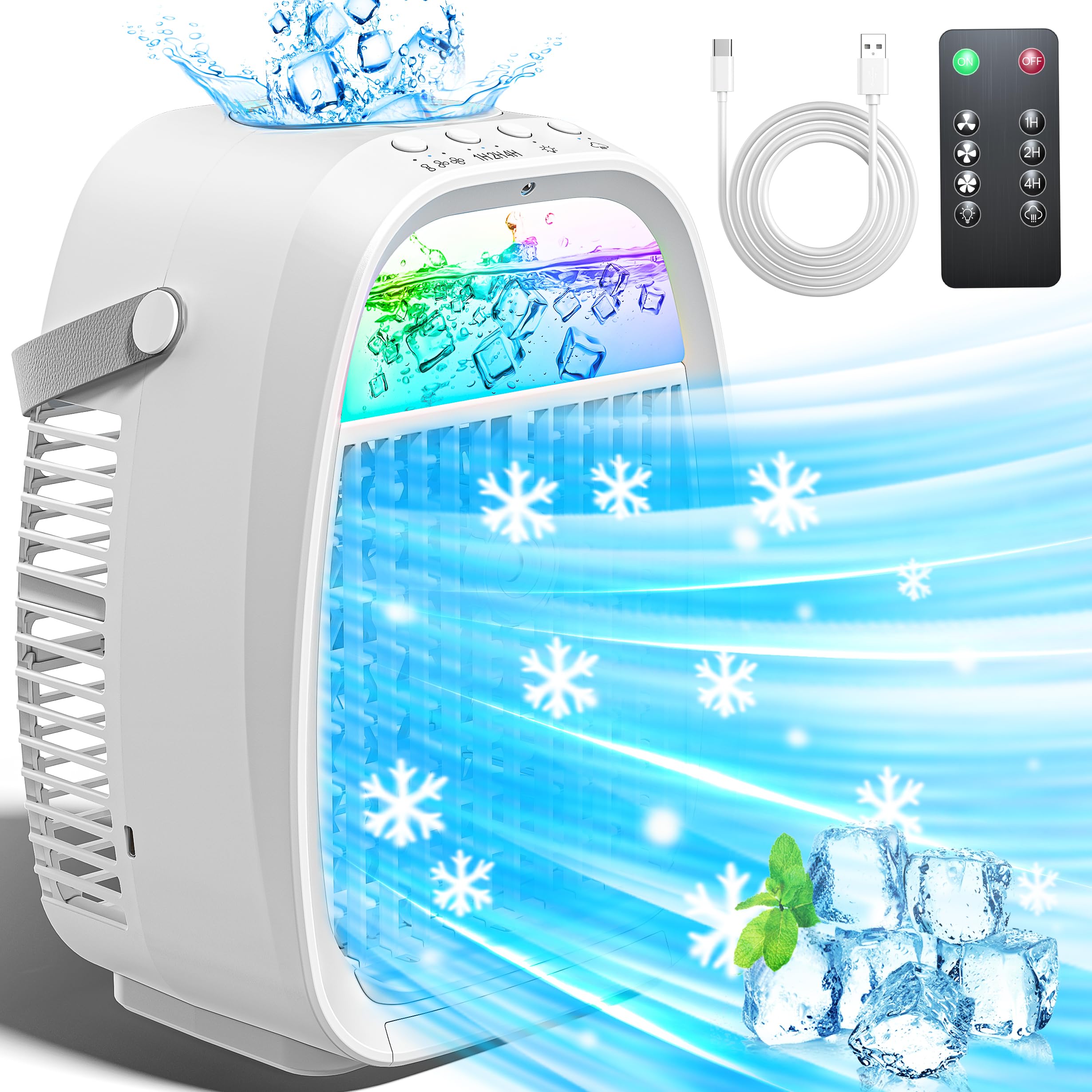 Portable Air Conditioners Fan AI Portable AC Unit With 1000ML Water Tank 4-IN-1 Evaporative Air Cooler with Remote