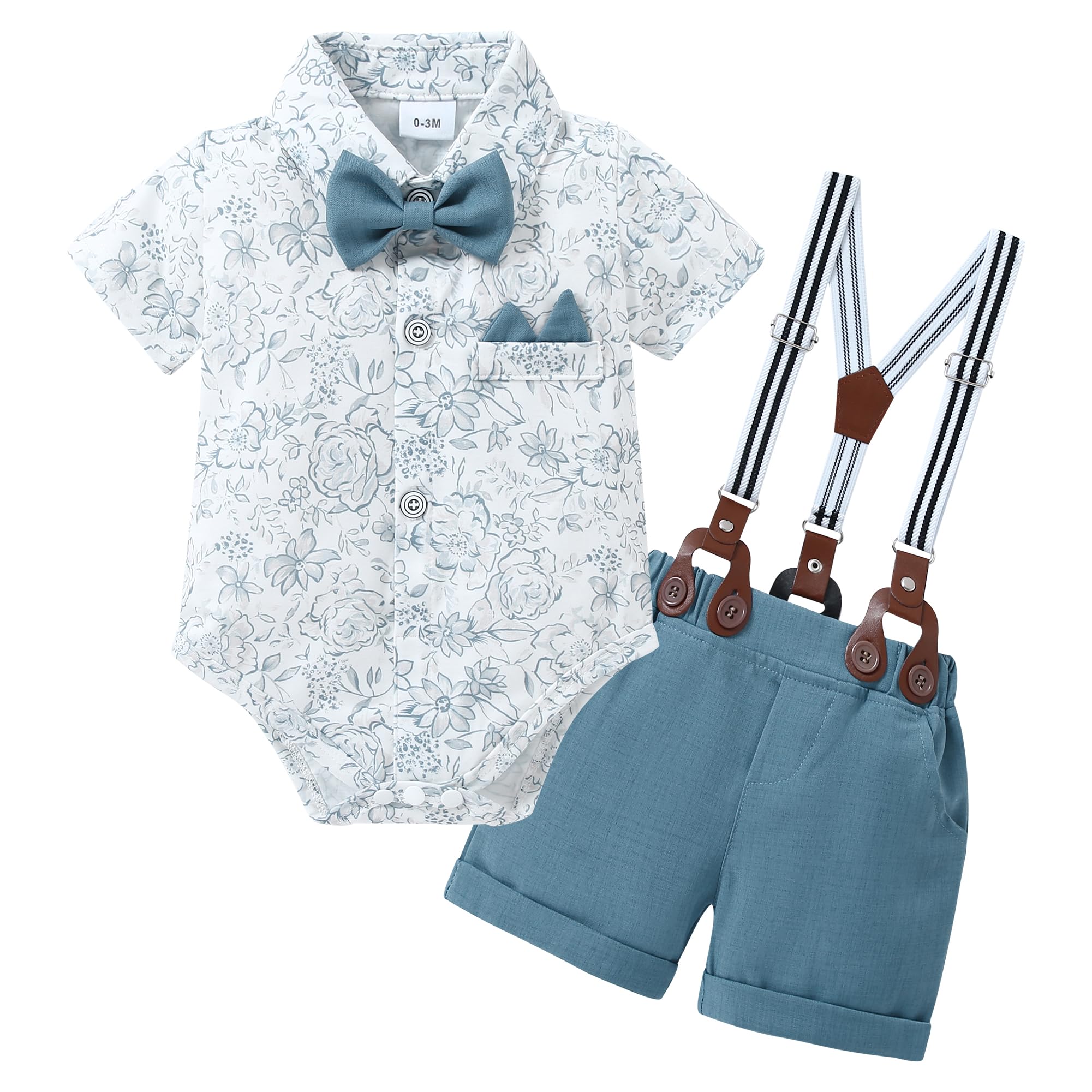 YALLET Baby Boy Clothes Suit Infant Boy Gentleman Outfits Dress Romper Shirt+Bowtie+Suspender Shorts Set