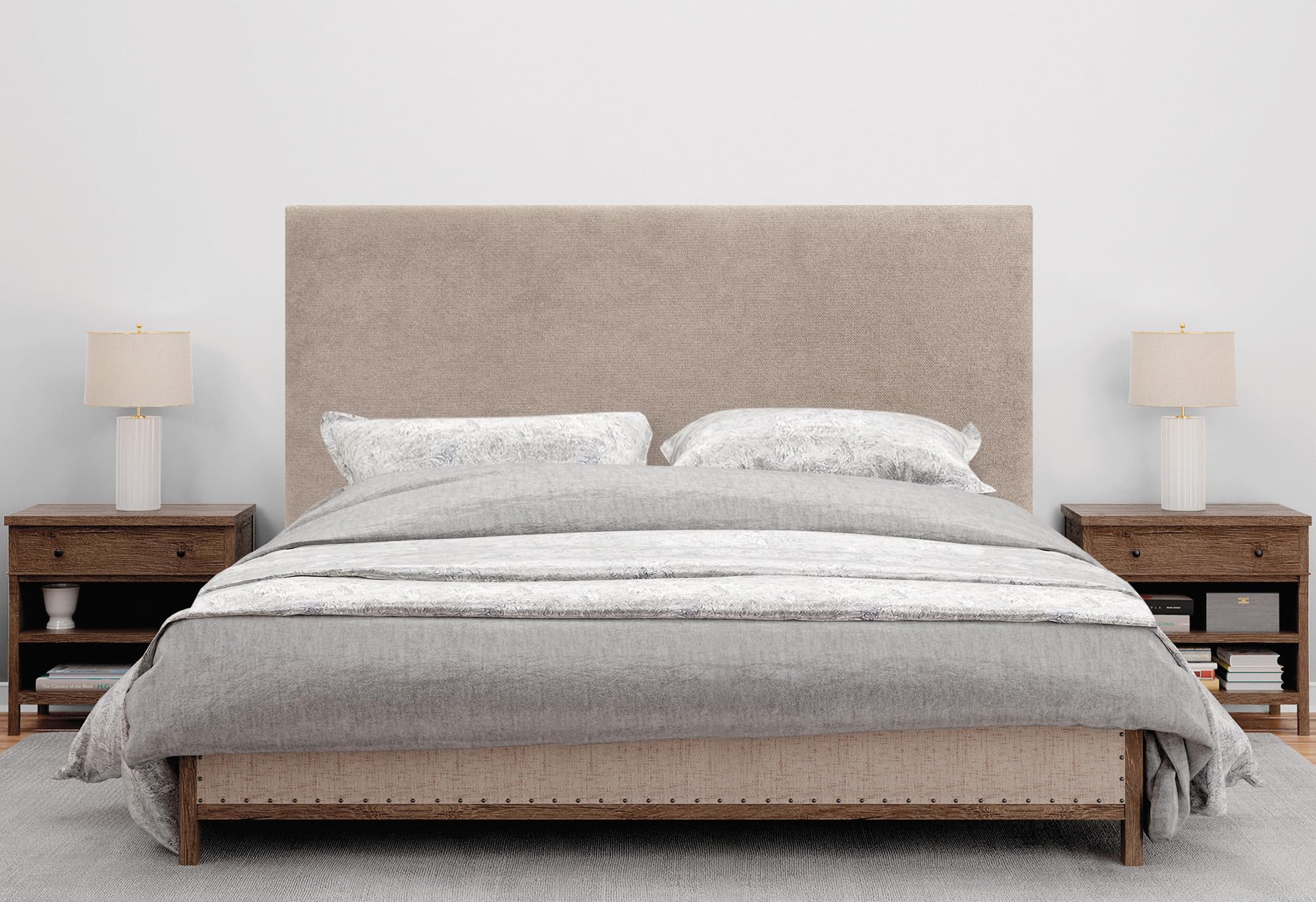 DHOME Tête de Lit Capitonnée Unie en Tissu Aqualine avec Pieds Hauteur 70CM Épaisseur 4cm et 8cm pour Mur Acoustique Têtes de Lit Tête Absorbante Lit Chambre (Tissu Beige, 150cm, Épaisseur 4cm)