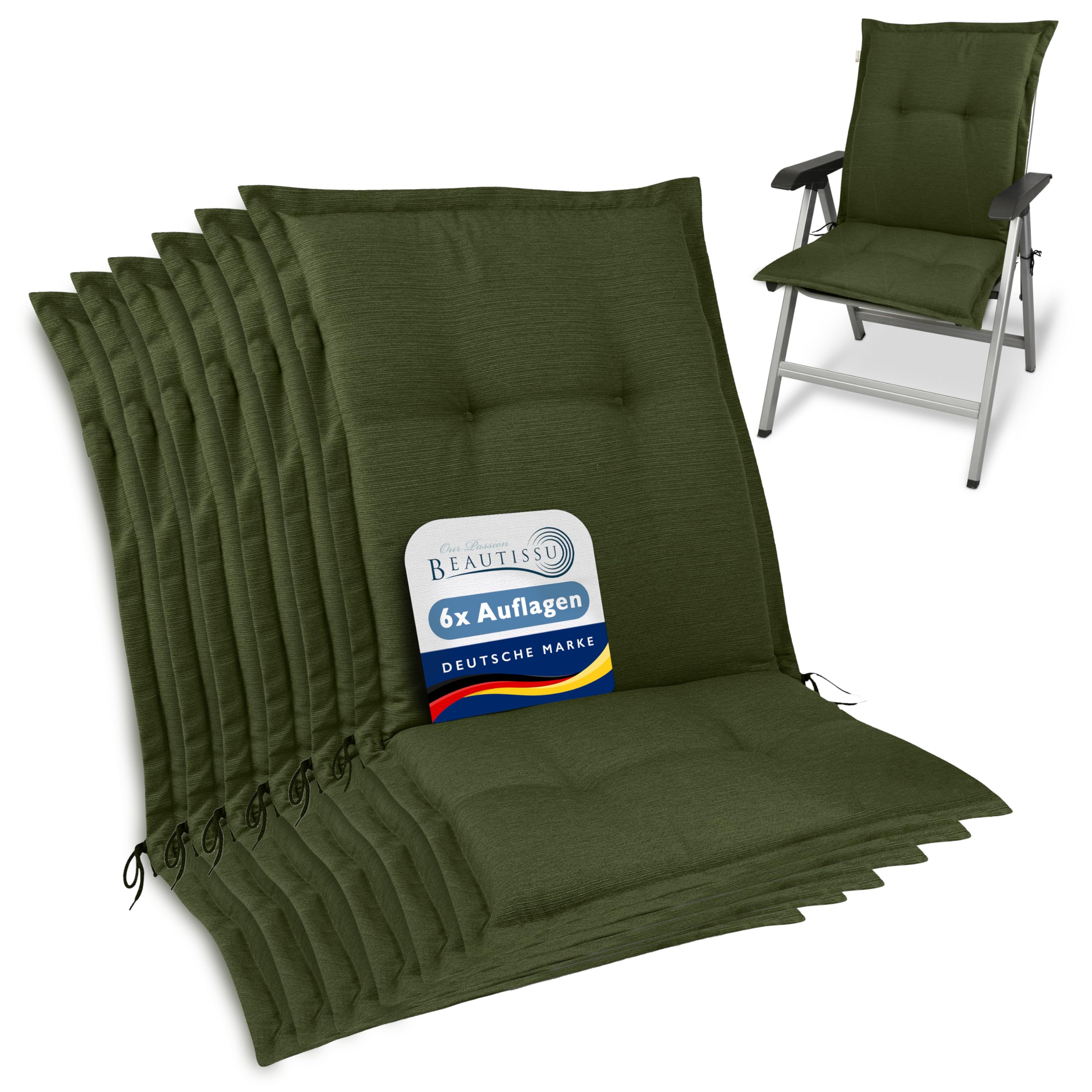 Beautissu 6er Set Premium Gartenstuhlauflage Niedriglehner Sitzkissen Stoff