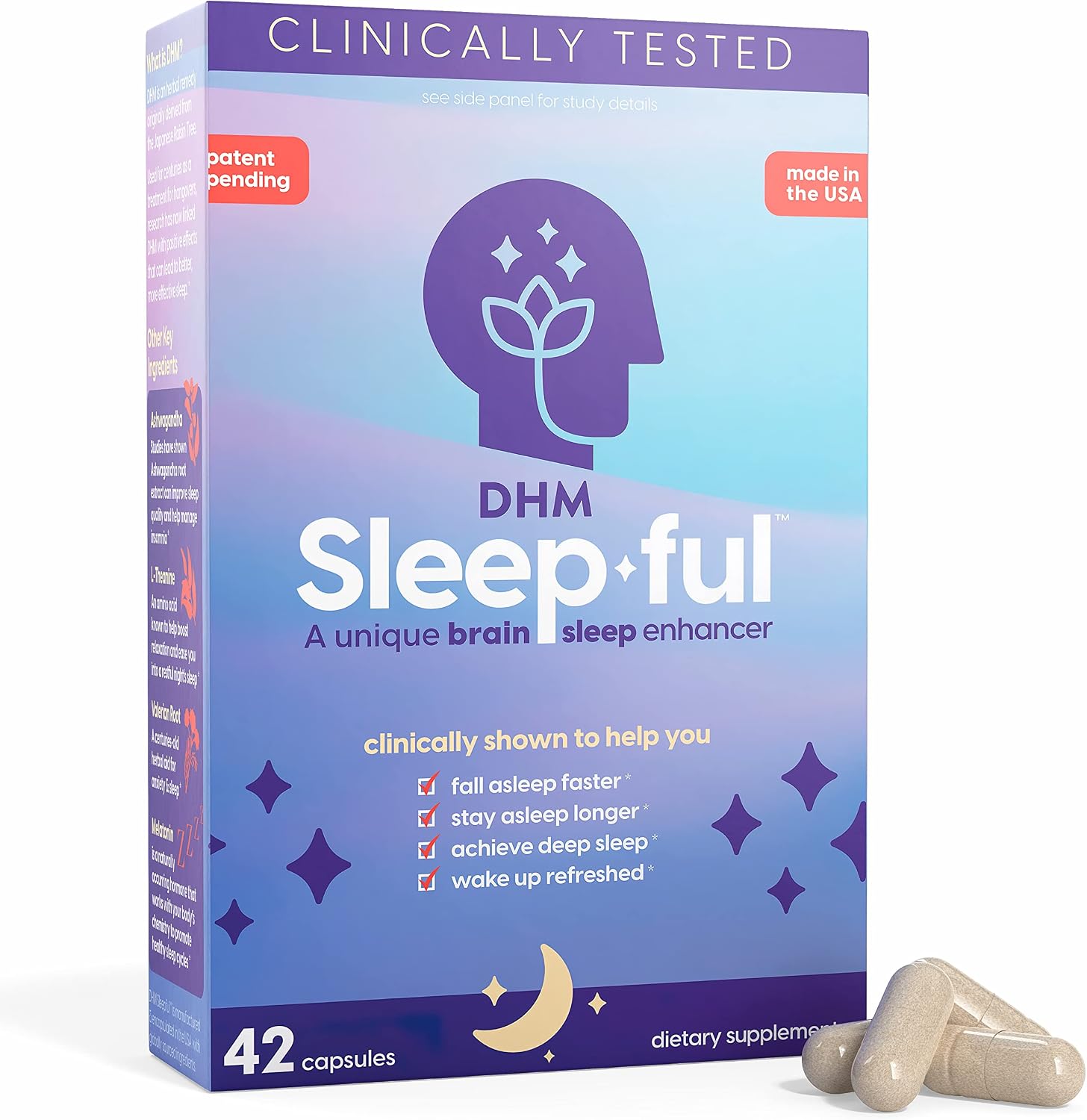 DHM Sleepful, Unique Natural Sleep Aid, Vegan, Non-GMO, Proprietary Blend of Natural Ingredients, 42 Capsules