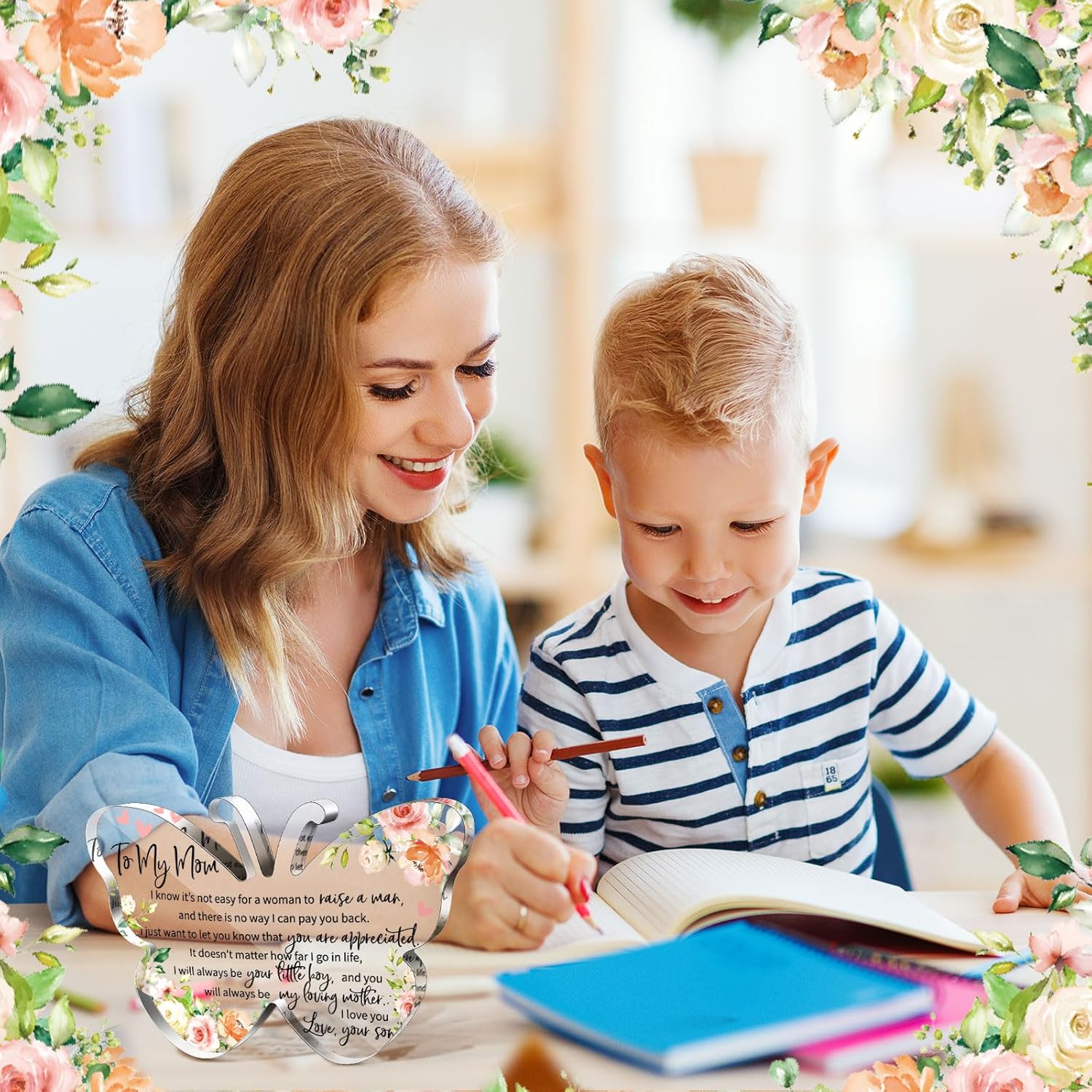Jetec Mom Gifts from Daughter Son Mother Sign Birthday Gifts Acrylic Butterfly Shape Block Birthday Plaque 5.91'' Glass Sign Presents Grateful Mother Day Christmas Gift(Warm)
