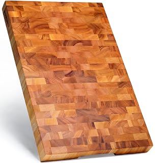 SHUMARU Mahogany End-Grain Wood Cutting Board – 20×13×1.6″ Butcher Block | Handmade in Bali – Silky-Smooth, Knife‑Friendly, Ergonomic Grips & Non‑Slip Feet - Amazon product rated Grade A