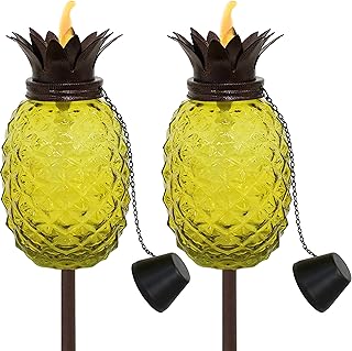 Sunnydaze Tropical Pineapple Glass Patio Torches Set of 2 - 23 to 63-Inc...
