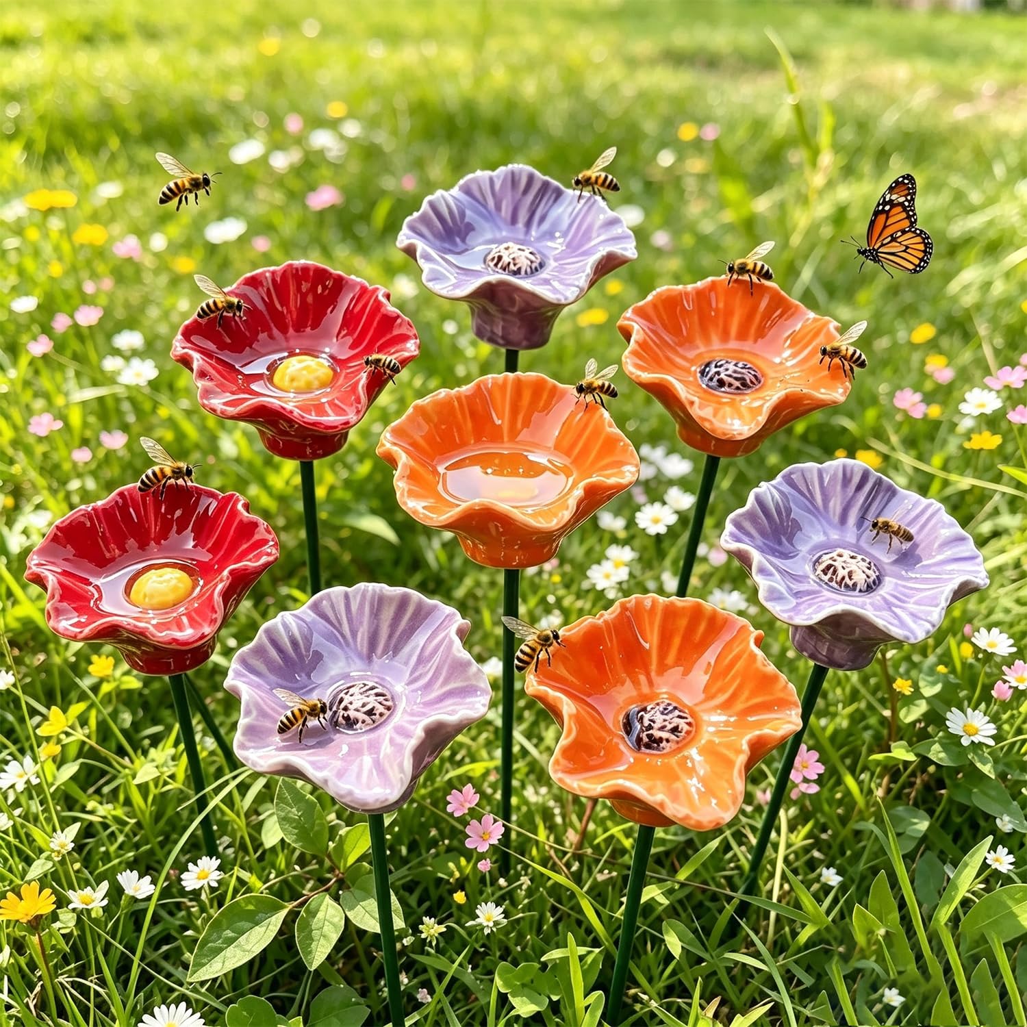 Keramik-Bienen-Bewässerungsstation für Garten, Keramik, Mini-Blumen für Bienen, Blüten für Wasser, 6 Stück