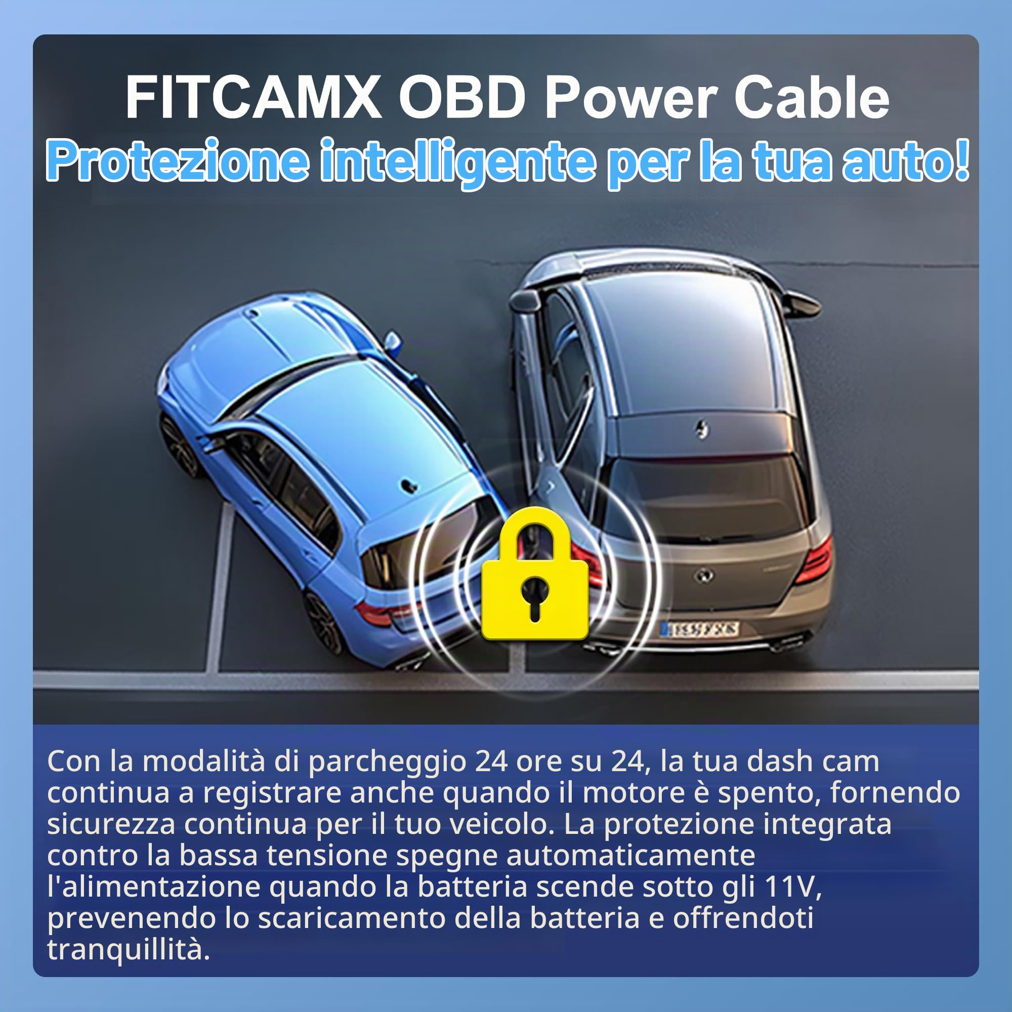 FITCAMX Camme da cruscotto con cavo OBD, aggiornamento del monitoraggio del parcheggio, accessori del kit di cablaggio rigido