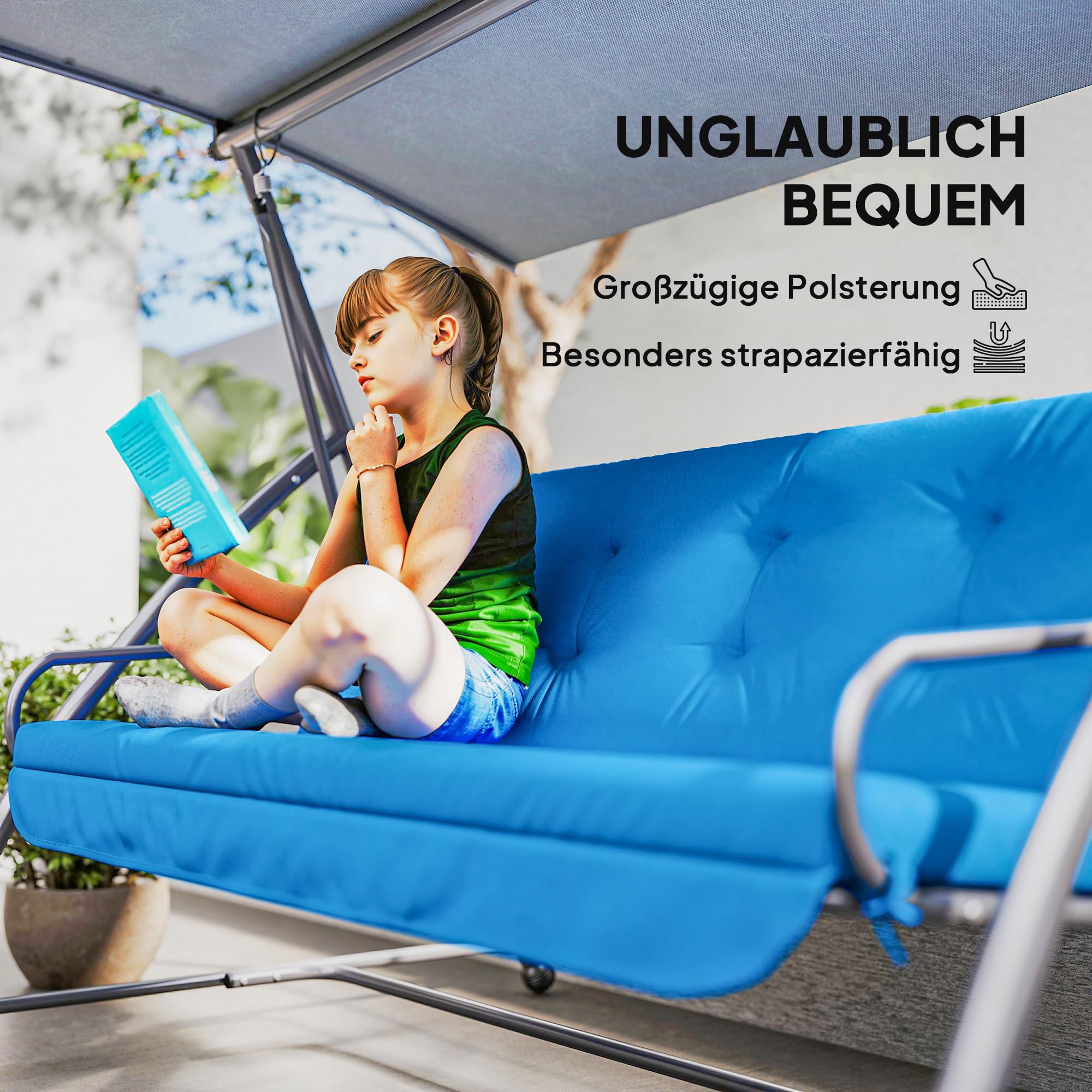 Outsunny Set di cuscini per dondolo Hollywood, 170 cm, cuscino per sedia a dondolo da giardino, cuscino laterale blu