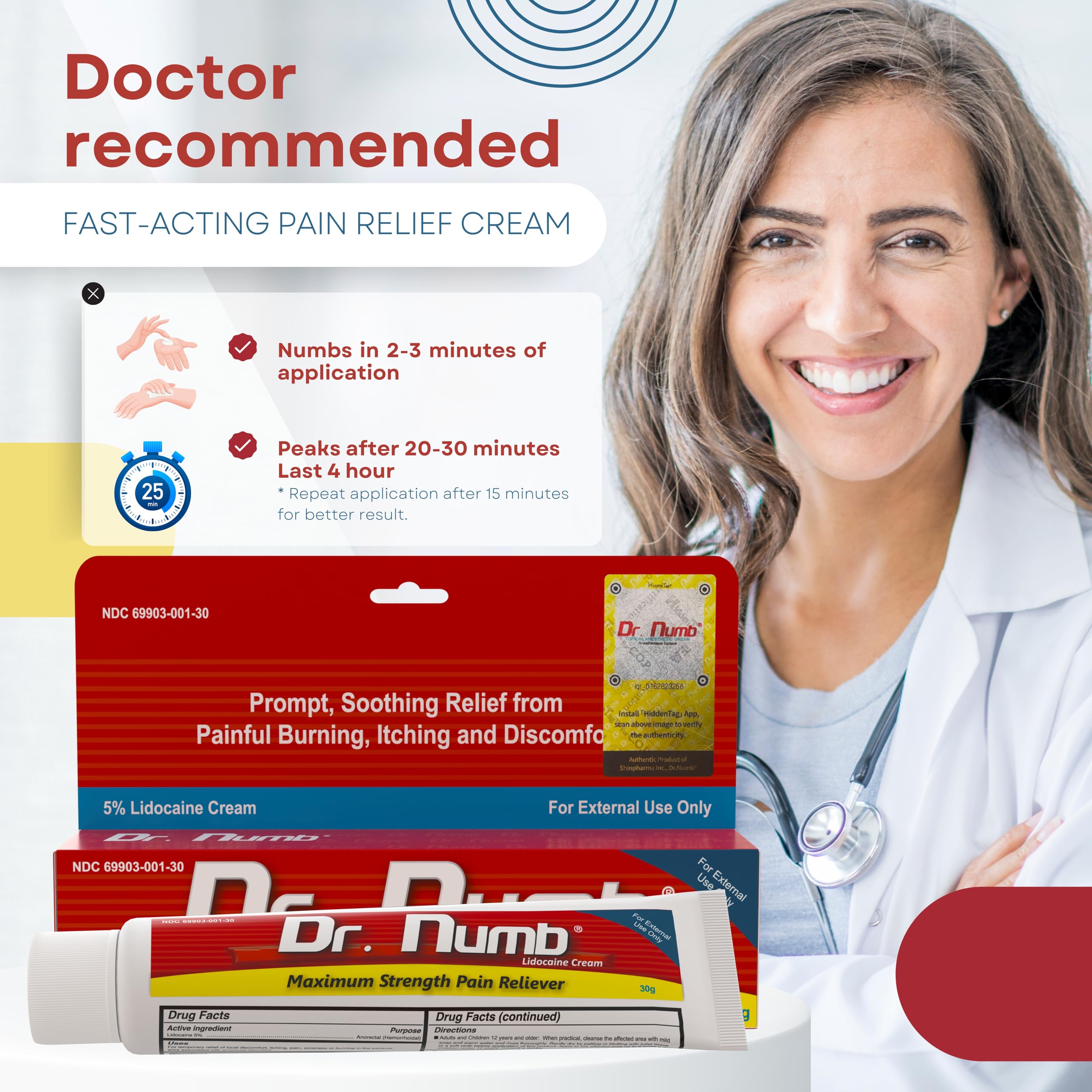 Dr. Numb 5% Lidocaine Numbing Cream Maximum Strength Pain Relief, 30 g — Amazon image 6