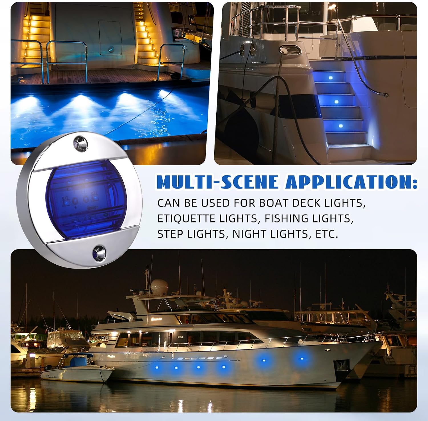 VIHOSE 10 Pcs 3 Inch Round Blue LED Lights for Boat Courtesy Marine Deck Interior Lights Stern Anchor Navigation boat accessories for Night Fishing Pontoon Ip67 Waterproof, 12v Dc
