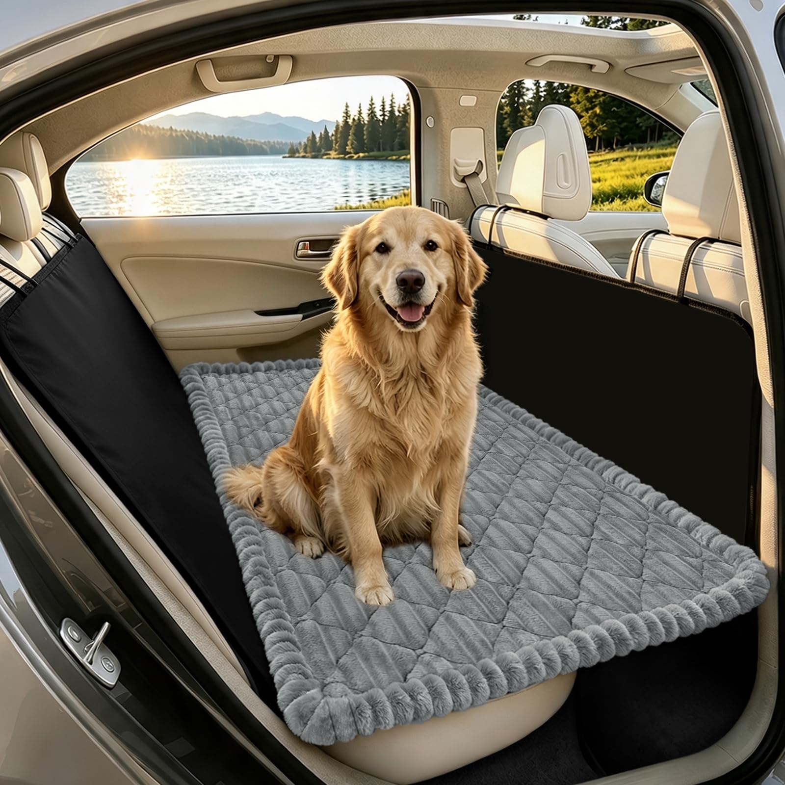 SYLC Dog Bed for Car Back Seat, Non-Slip Car Seat Cushion Cover Soft Plush