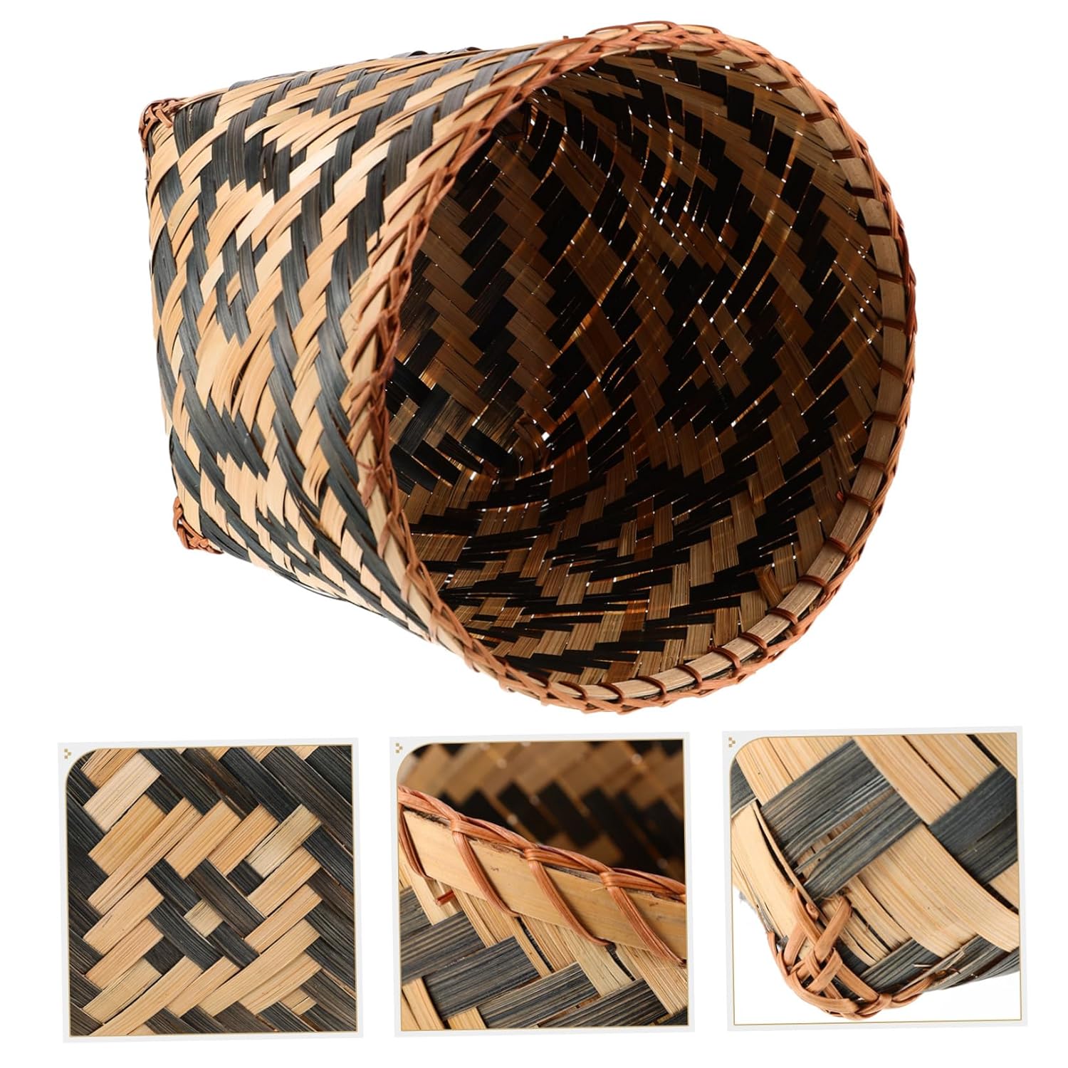 Happyyami 1Pc Woven Trash Storage Basket Decorative Wastepaper Bin for Living Room Bedroom Office and Bathroom Vintage Design for Creative Home Organization