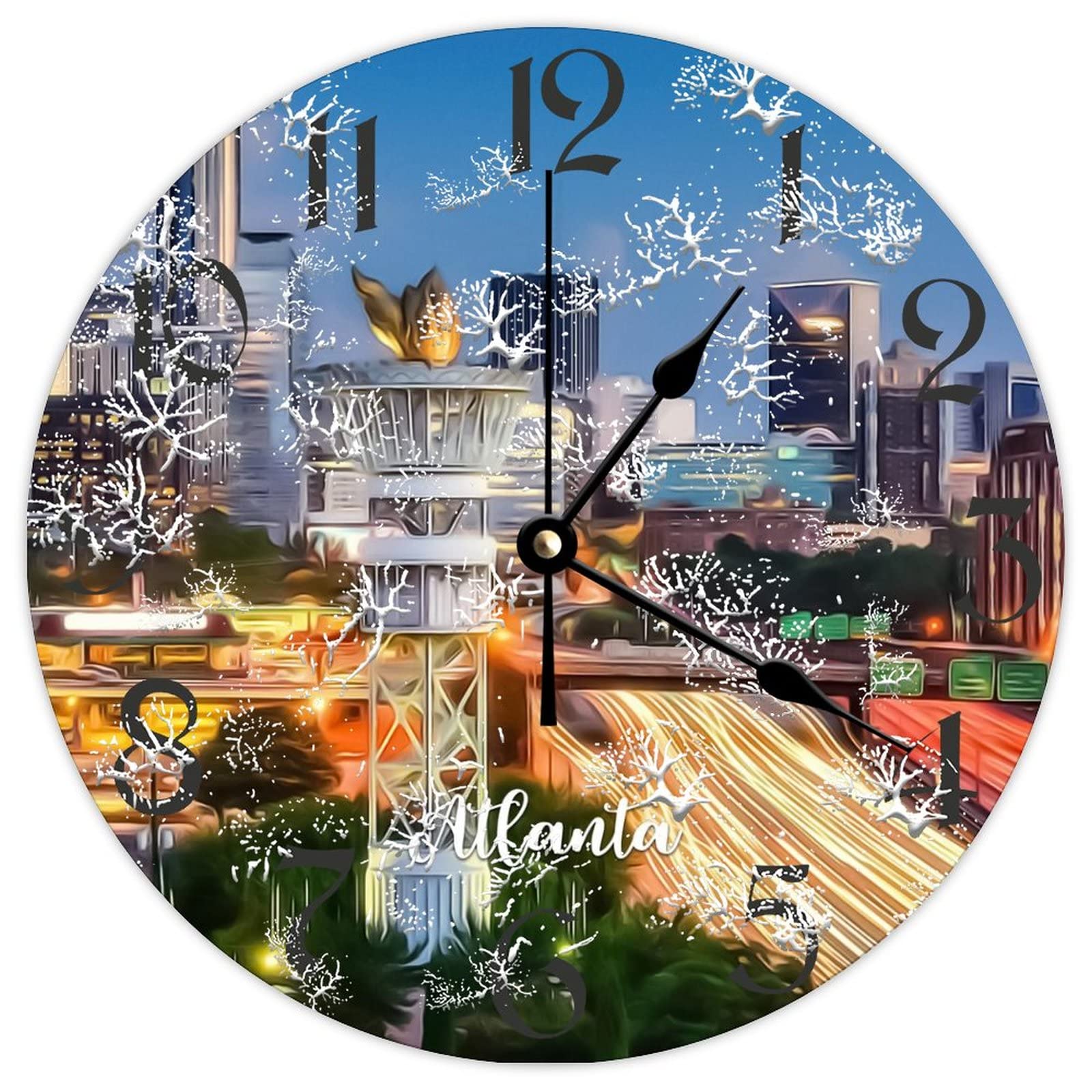 Horloge ronde en bois Atlanta City pour chambre d'enfant rétro de 38cm