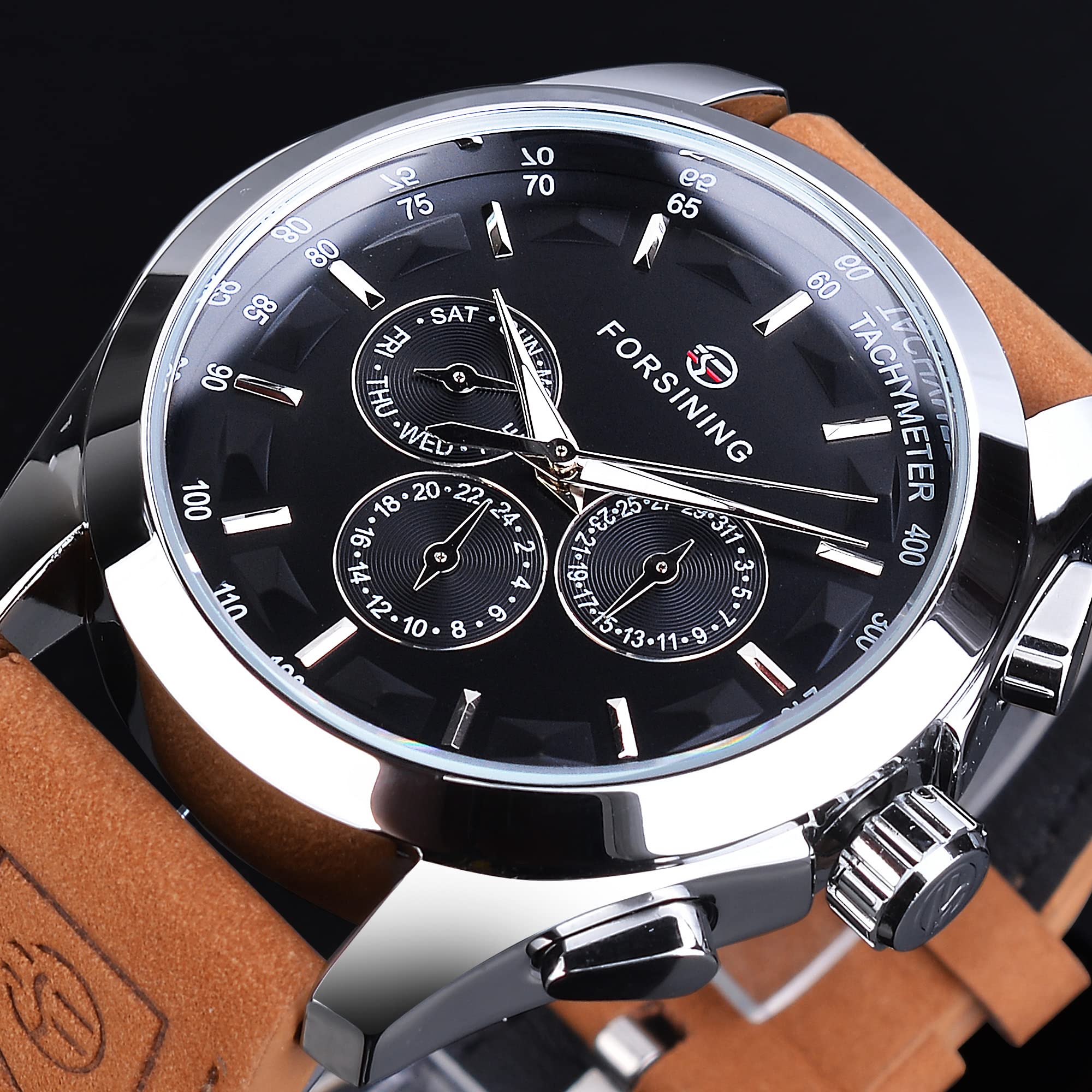 FORSINING Orologio da polso meccanico da uomo automatico a carica automatica orologio militare cinturino in vera pelle impermeabile luminoso casual business