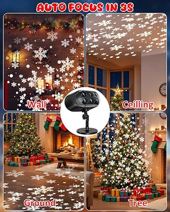 Christmas Snowflake Projector Lights, Snow Falling LED Light with Remote, Adjustable Dynamic Snow Light Show Projector, Outdoor IP65 Waterproof for Xmas Holiday Wedding Party Garden Patio Decor [Energy Class A++]