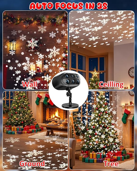Christmas Snowflake Projector Lights, Snow Falling LED Light with Remote, Adjustable Dynamic Snow Light Show Projector, Outdoor IP65 Waterproof for Xmas Holiday Wedding Party Garden Patio Decor [Energy Class A++]