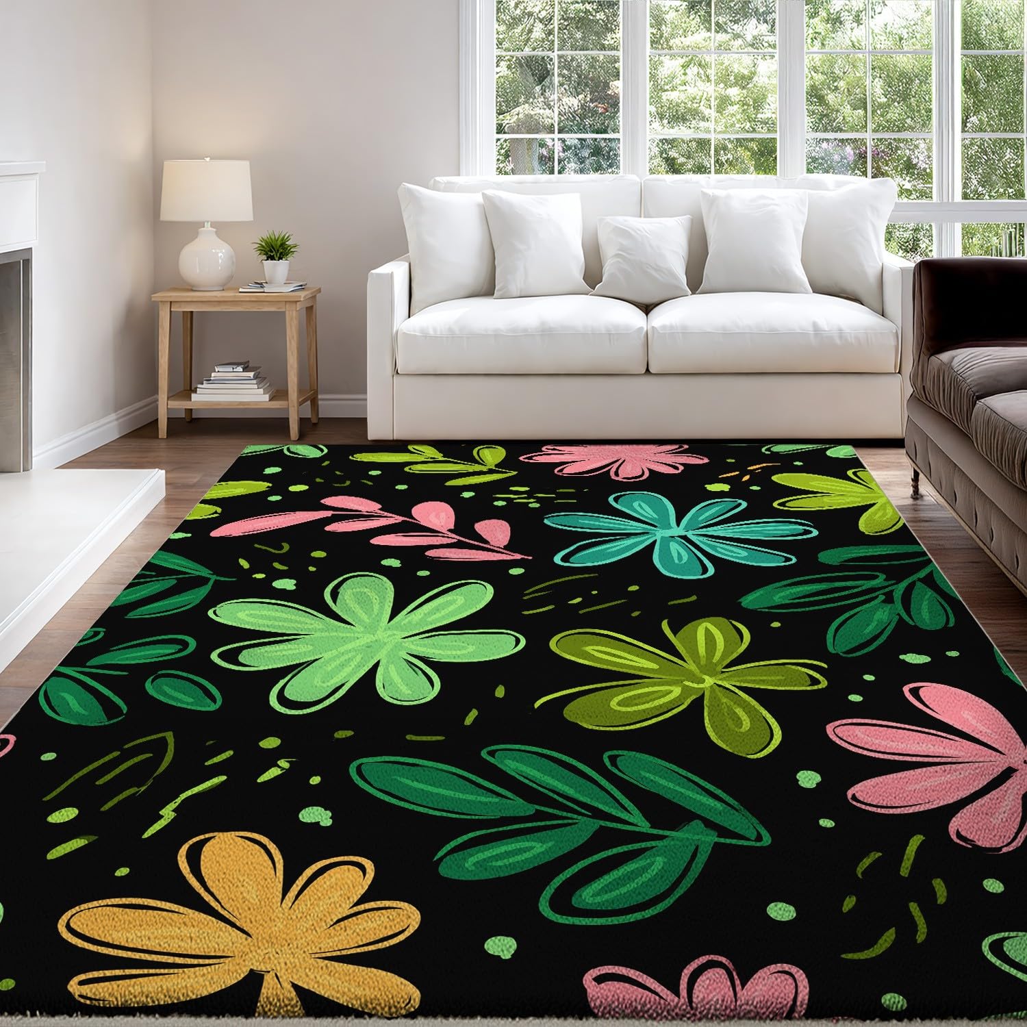 Ogólny wykwintny kwadratowy dywan flanelowy 160 x 230 cm – nadaje się do prania i antypoślizgowy, graffiti, minimalistyczny, bajeczny dywan roślinny, do sypialni, biura lub jadalni, kolorowy