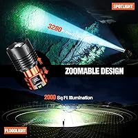 Vista 6 de Wdtpro Linternas LED Recargables de Alto Lúmenes, Linterna Recargable Súper Brillante de 90,000LM con Pantalla LCD, 5 Modos e Impermeable Potente