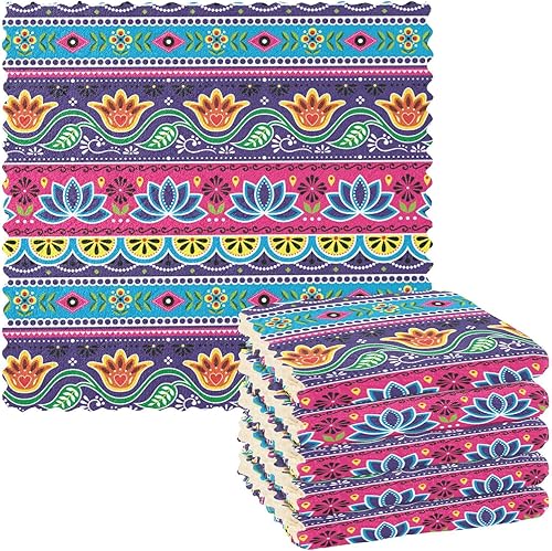 Miniatura 1 de Mexicana Traditional Flower Set of 6 Absorbent Kitchen Towels Microfiber Decor Quality Cooking Towels for Bathroom Sink