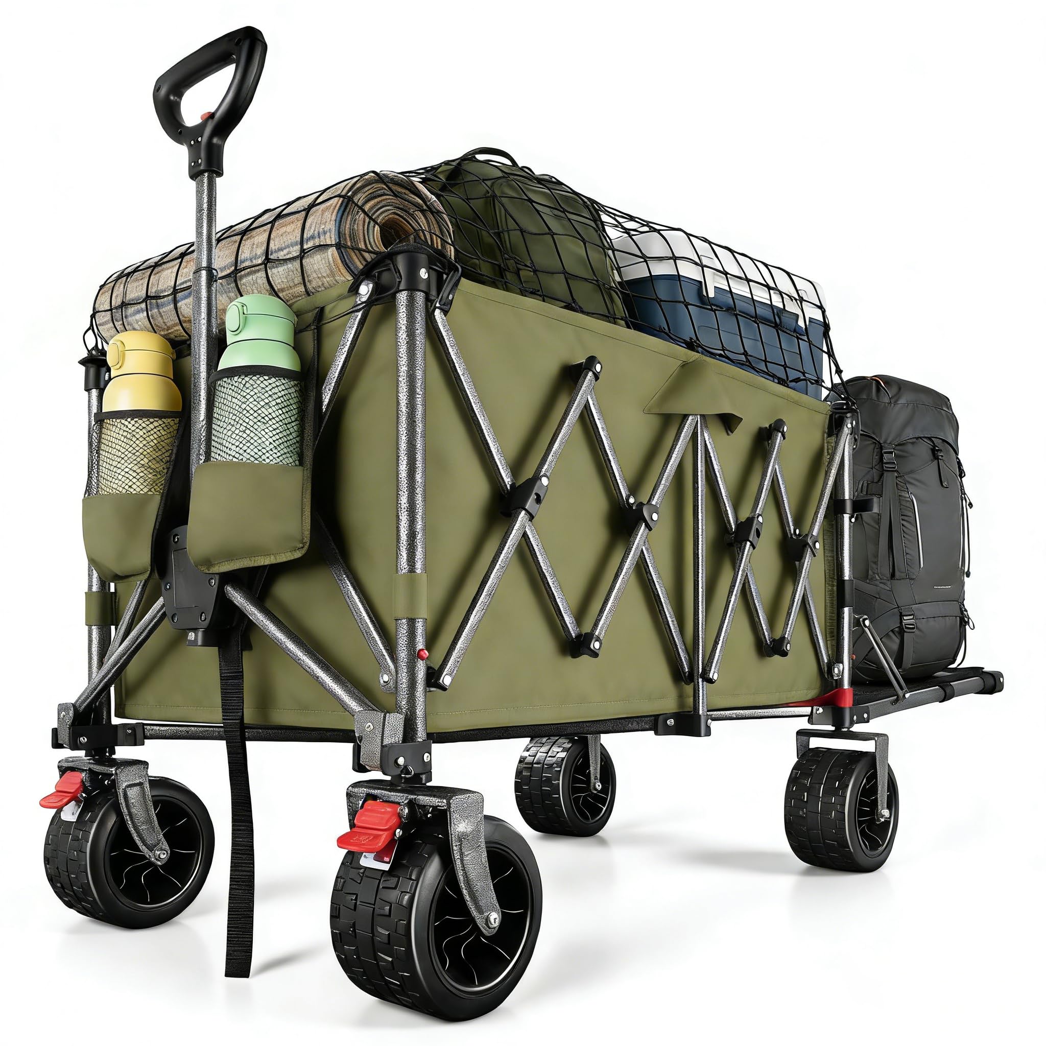 YEAUPE PRO Carro Plegable Todo Terreno – Frenos Dobles, Ruedas Anchas, Estructura Reforzada, Mango Ajustable – Ideal para Playa y Camping – 150‑240L, Negro — view 12