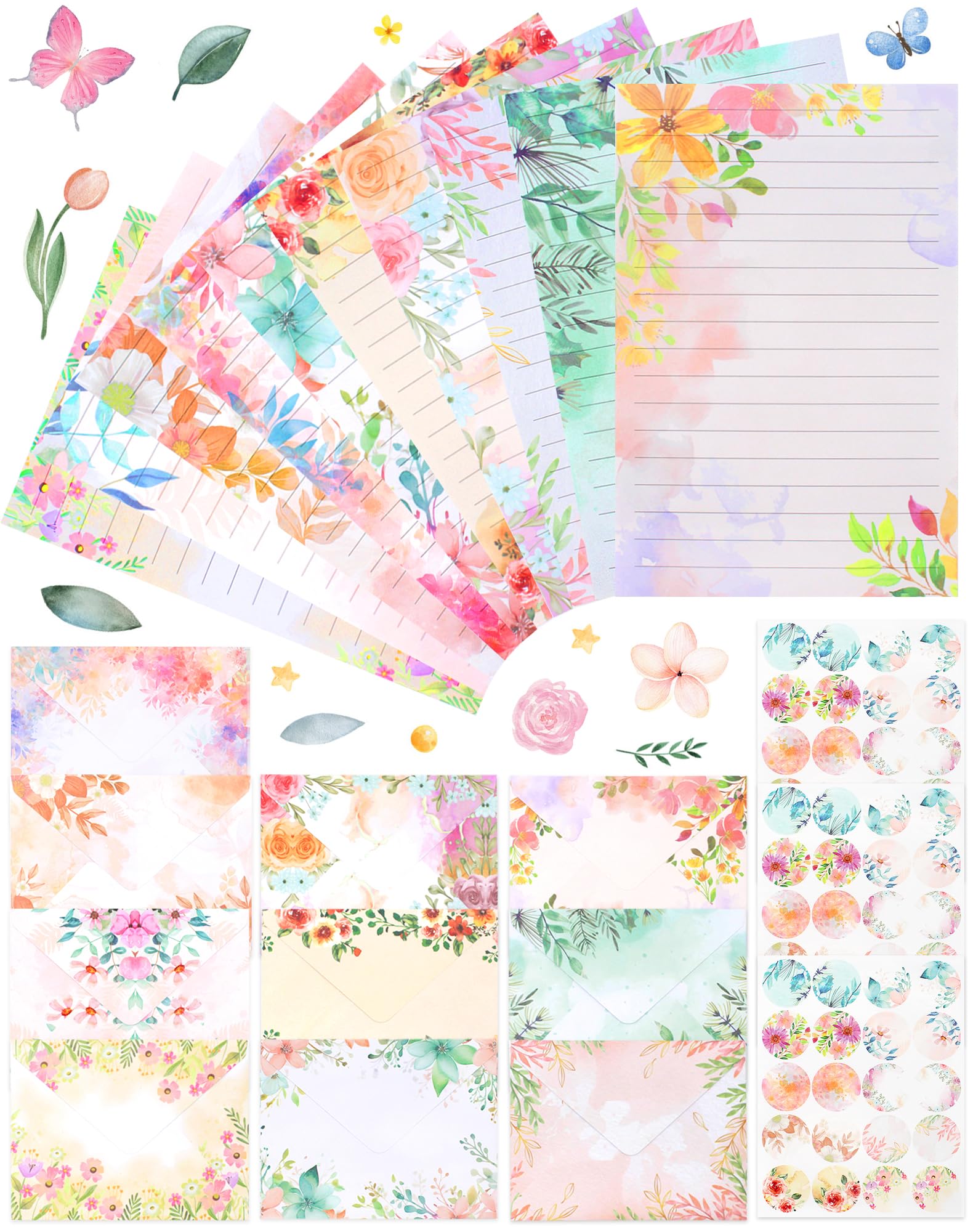 160 Pcs Flower Stationery Set with 50 Envelopes & Stickers (5.5 x 8.25 Inch)