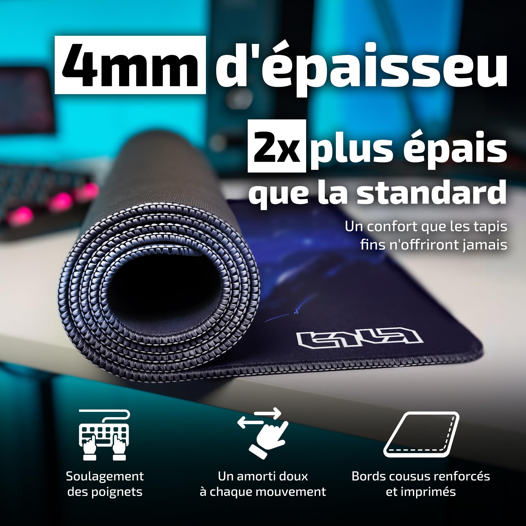 Tilt Grand Tapis de Souris Gamer XXL 100x50 cm | Tapis de Bureau Gaming Anti-Dérapant | Mouse Pad Imperméable pour PC et Accessoires Gaming | Tapis de Clavier (Moonlight Pixel)