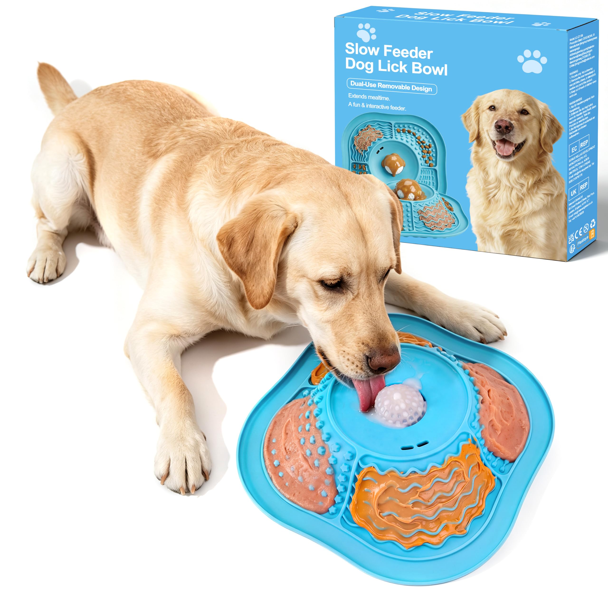 Dog Licking Bowl with Ball and Lick Mat, Slow Feeder Dog Bowl