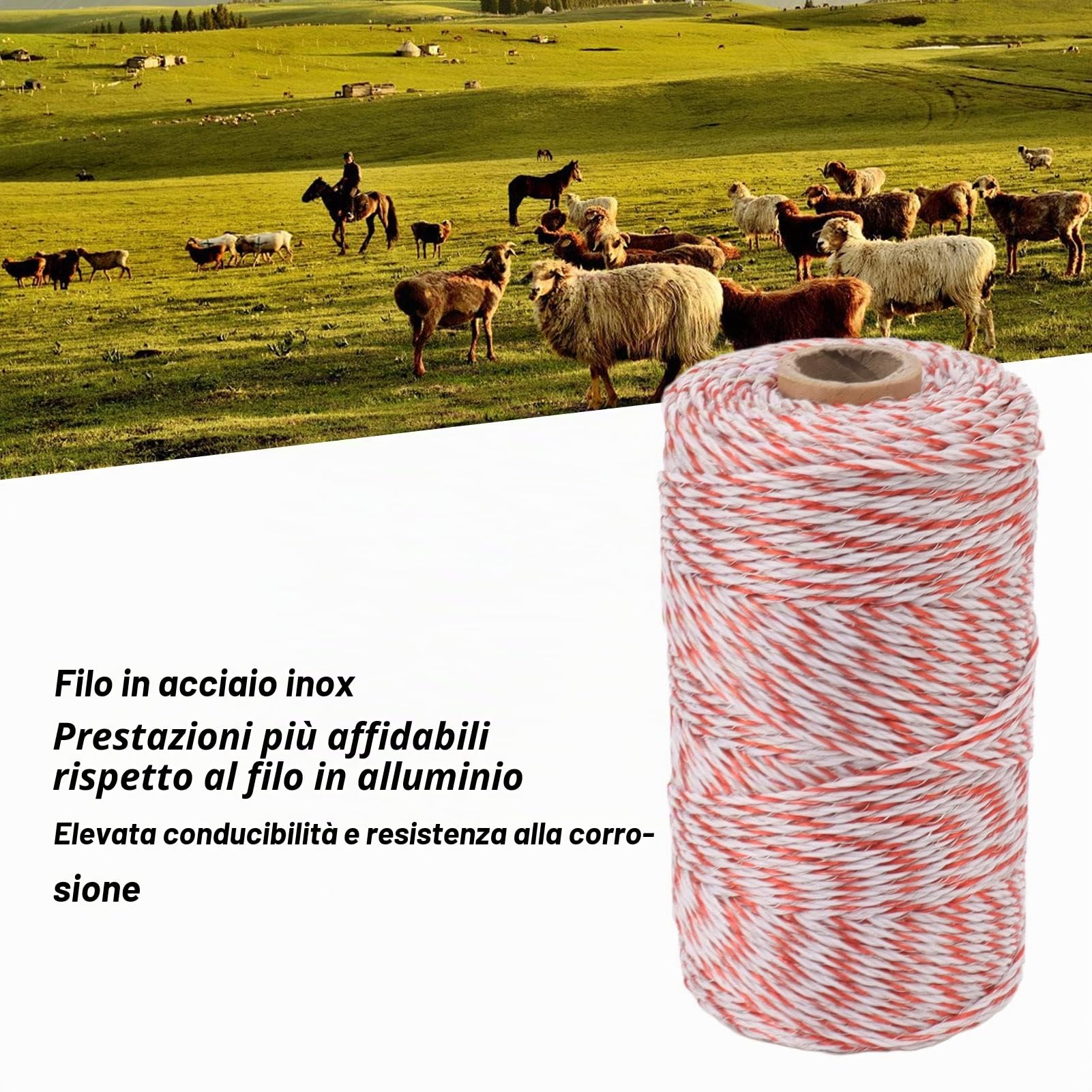 Recinto Elettrico Polywire, Filo di Acciaio Inossidabile Corda per Recinto Elettrico, Forte conduttività Resistenza alla Corrosione Filo per Recinto Elettrico per Cavalli, Bovini