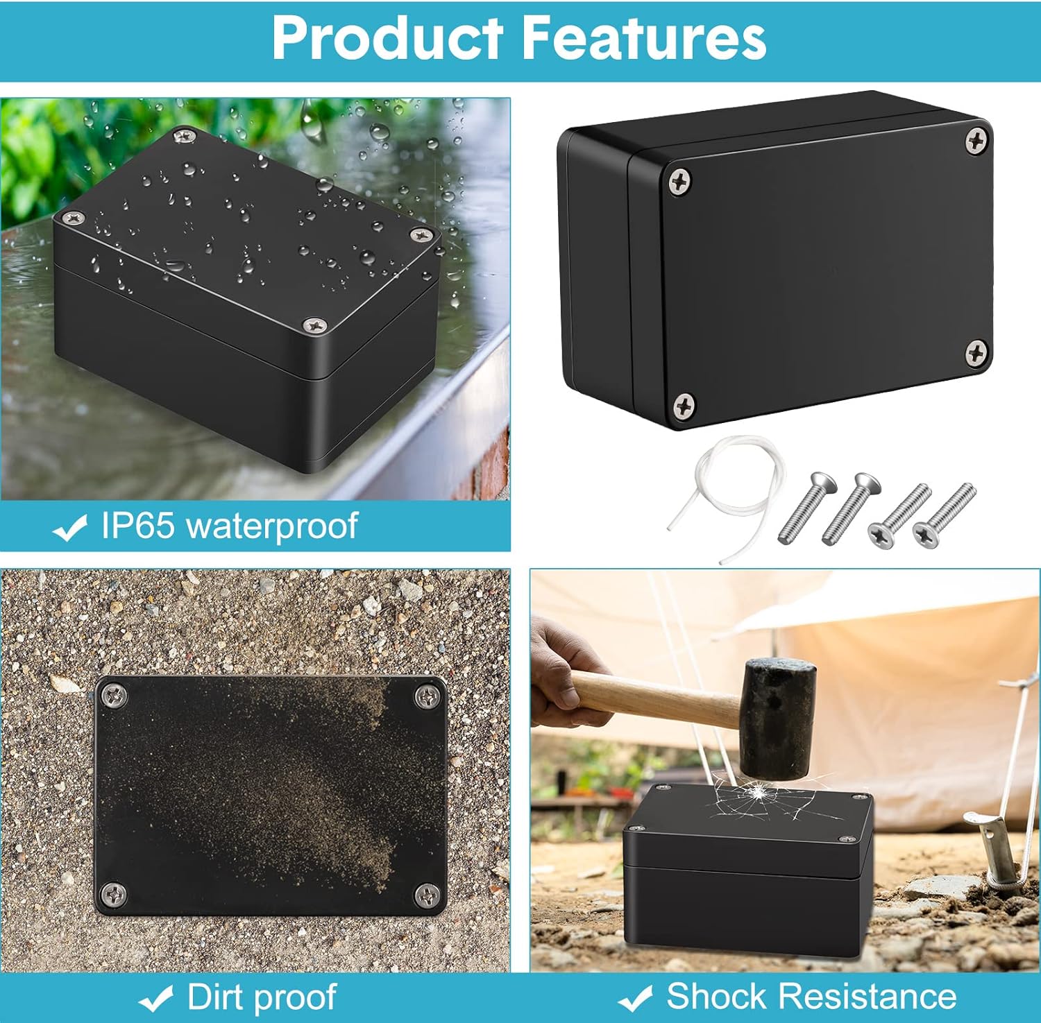 8 Pieces Plastic Junction Box Waterproof Project Box Electrical Box Electrical Enclosure Box Outdoor Electrical Project Case Black 3.94 x 2.68 x 1.97 Inches for Outdoor Use