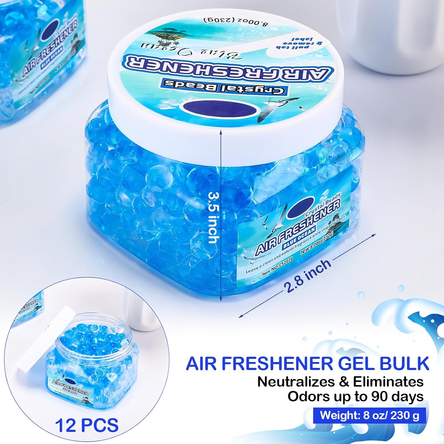 12 Pcs Air Freshener Bulk Odor Gel Eliminator Beads 8 oz Long Lasting Air Freshener Beads Eliminates Odors in Home Bathrooms, Cars, Boats, Rvs and Pet Areas(Ocean)
