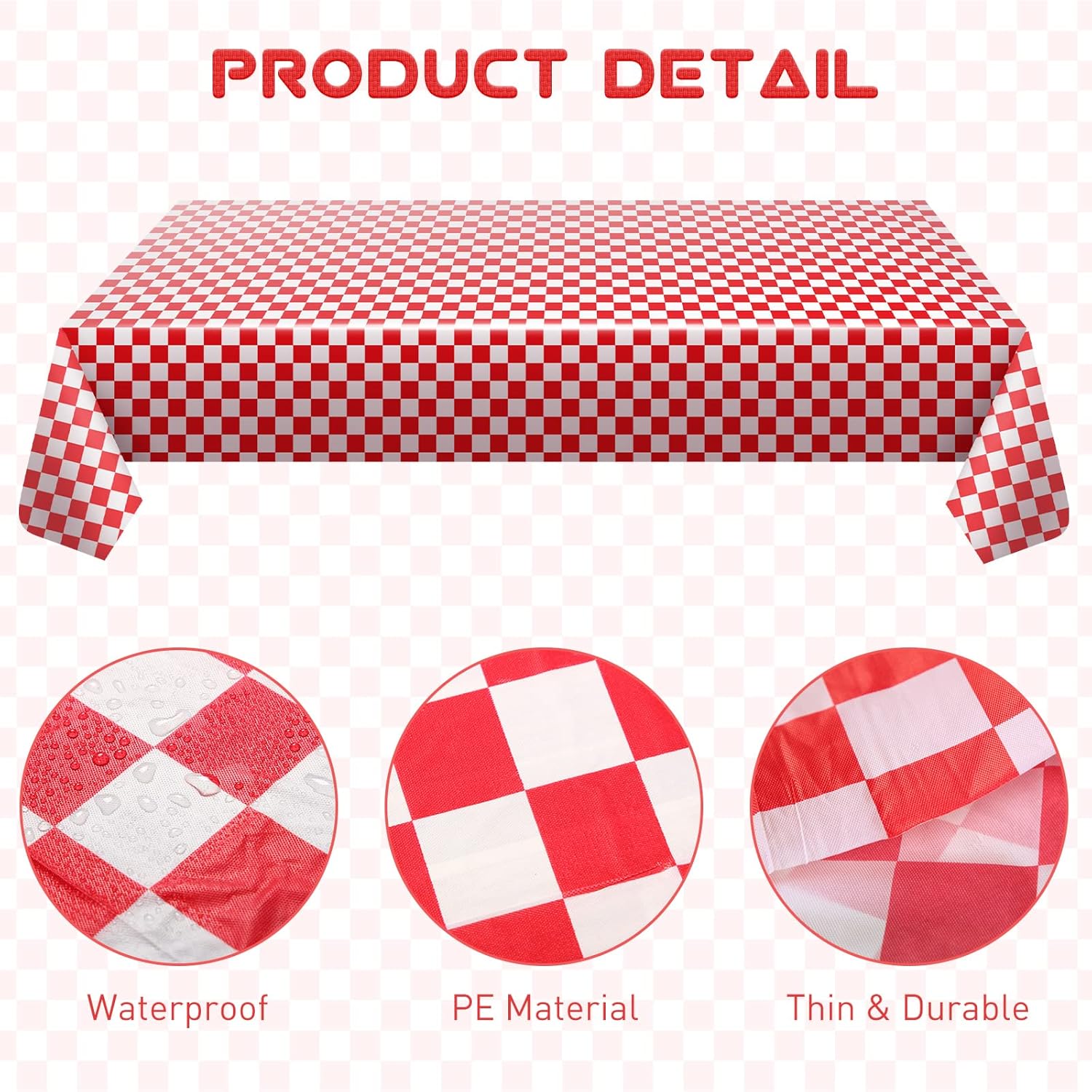 4 Packs 51 x 71 Inch Gingham Plaid Table Covers, 2 Pieces Buffalo Lumberjack Checkered Pennant Banner, 44 Pieces Latex Balloons for Picnic BBQ Birthday Party Decoration (Red White Plaid)