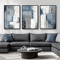 Cuspin 3-Piece Large Framed Blue Grey Abstract Canvas Wall Art 24x36 - Modern Minimalist Decor for Living Room Bedroom Office