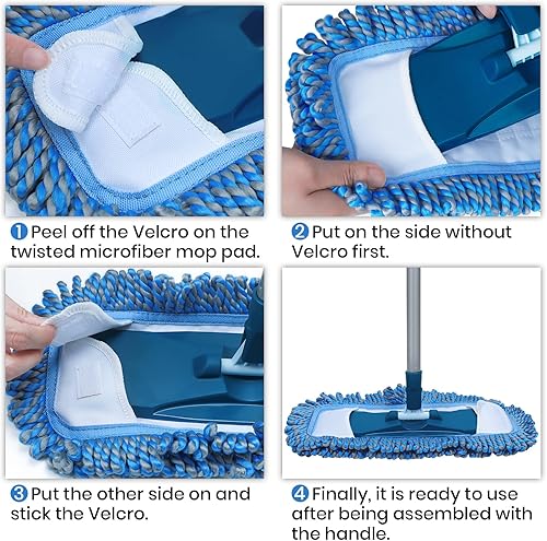 Miniatura 6 de Trapeador de polvo para suelos de madera dura con mango largo de 57 pulgadas para atrapar el pelo de mascotas y el polvo de conejo, mopas de