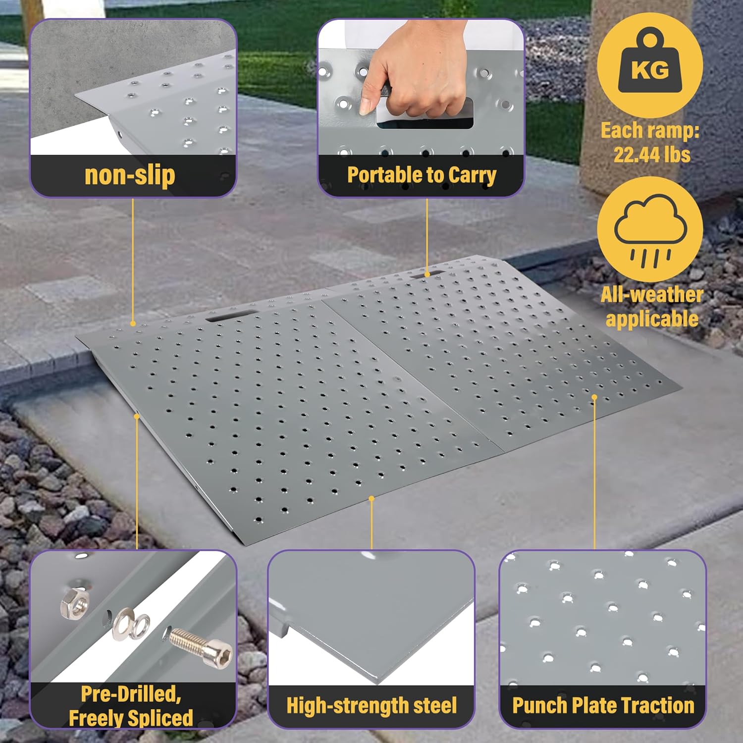 Anti-Slip Ramp 1PC,Heavy-Duty Loading Ramp for Riding Mower,29"×24" Fits Mower/ATV,1500 LBS Capacity,Portable for Garage, Shed Threshold,Barn,ATV,Lawnmower,Golf Cart,Wheelchair（Alloy Steel）