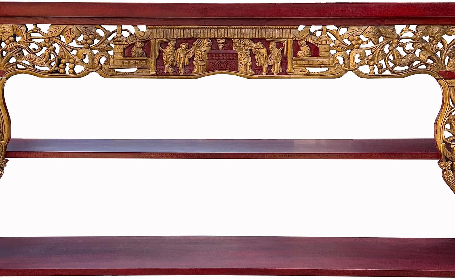 Chinese Red Golden Carving Rectangular Curio Display Stand Side Table Acs7654