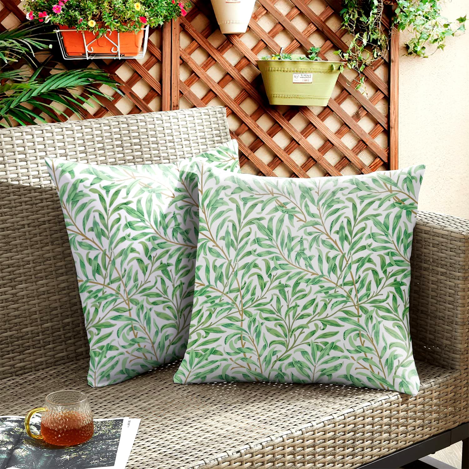HUASHUZI Outdoor Cushion Covers Green Garden Decor Bench Couch Outdoor Cushions Furniture William Morris Leaf Decorations Double Sided 50x50cm Set of 2 Throw Pillow Case Home Sofa - Image 4