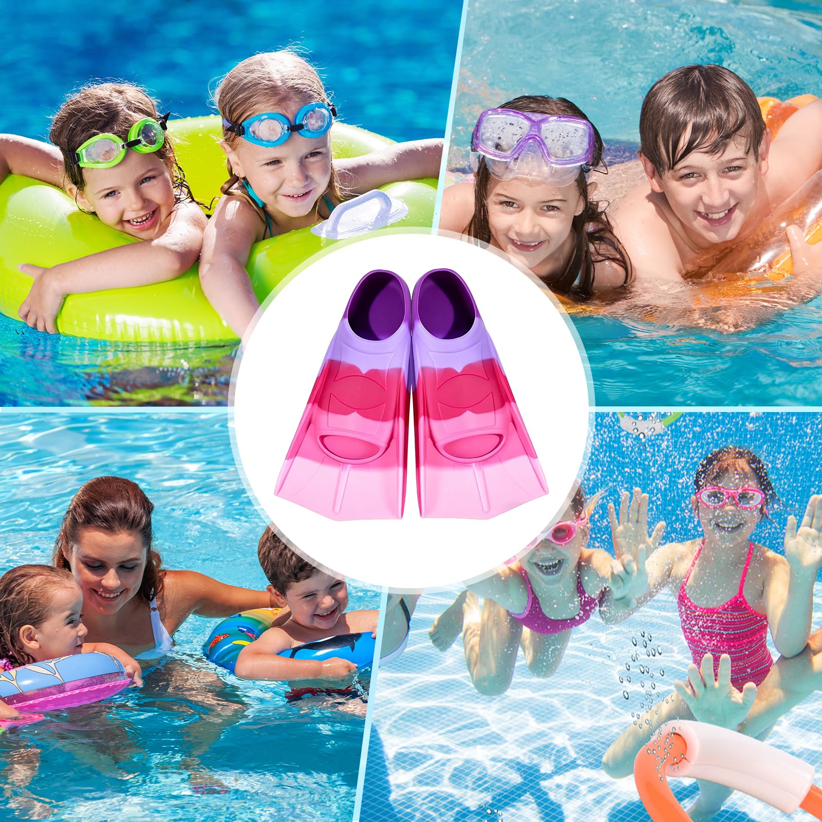 Schwimmflossen Kinder, 100% Silikon Schnorchelflossen, Kurze Flossen Kinder, Kurzschwimmflossen für Schwimmtraining, Freiwassertraining, Schnorcheln, Tauchen für Anfänger