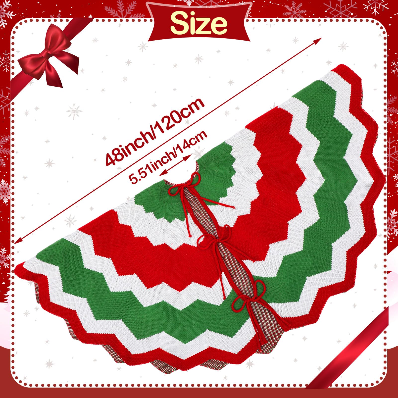 Rotatingpals 48 Inch Knitted Christmas Tree Skirt Red White Green Knit Crochet Large Tree Skirt Rustic Candy Stripe Snowflake Pattern Double Sided Mat for Holiday Merry Xmas Party Farmhouse Home Decor