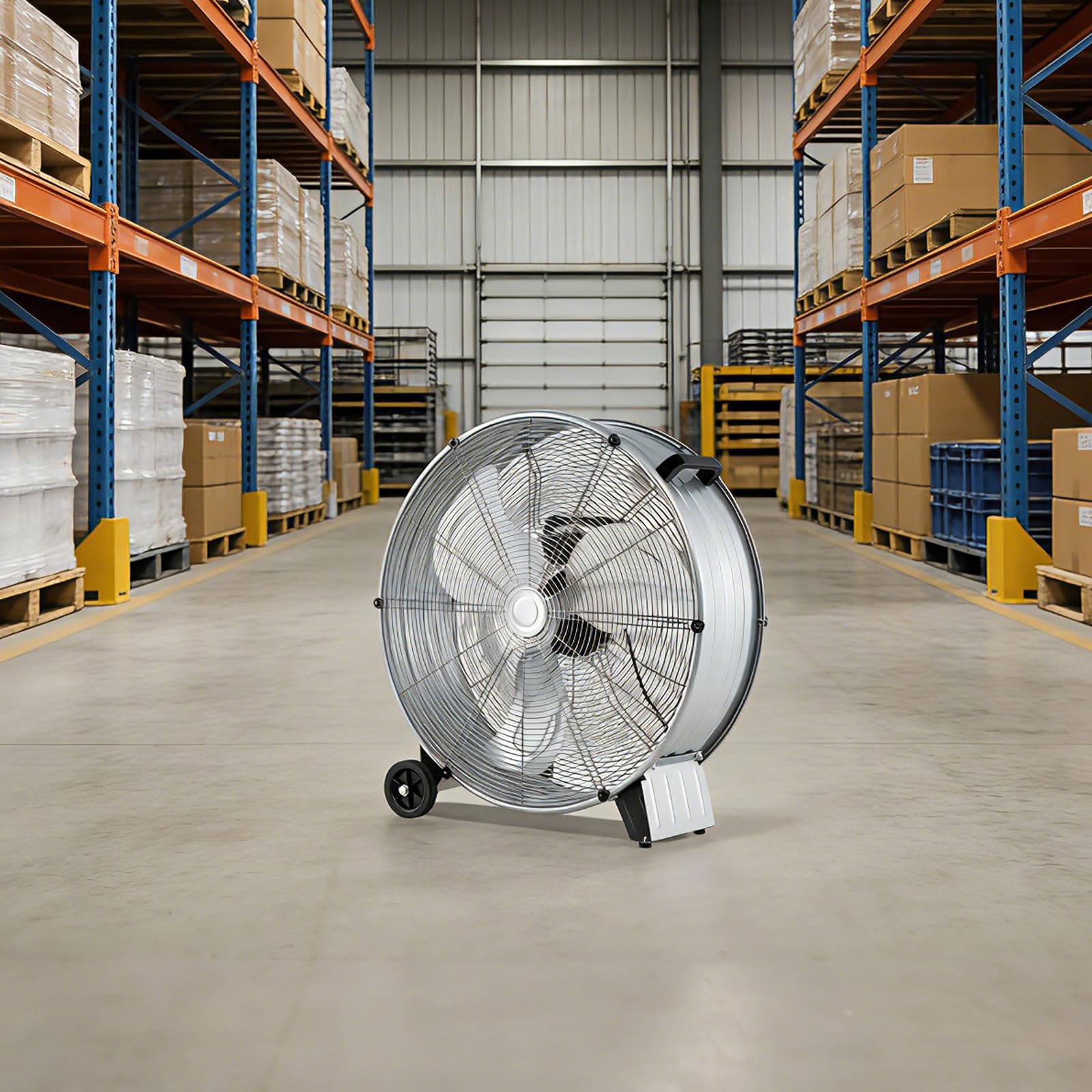SOARS Ventilatori da Pavimento, 3 Velocità di Vento Regolabili, Ventilatore Industriale in Metallo, 2 Ruote in Gomma, per Magazzino, Officina, Cantina, Ufficio, Ø60 CM (Argento bianco)