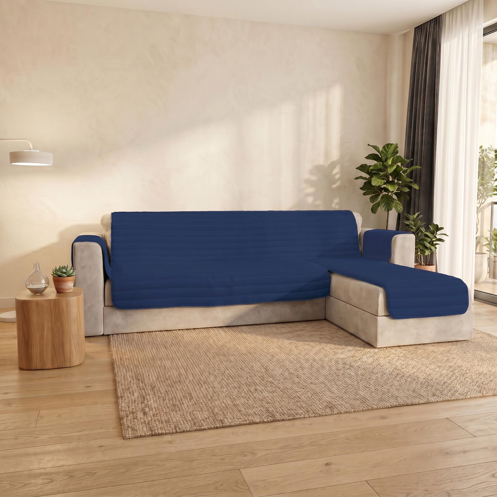 Italian Bed Linen Copridivano Trendy con penisola Reversibile, Misura Seduta 190 cm, Microfibra Soft Touch "Mano Pesca", Ideale per Chi ha Animali Domestici, Protezione Totale, Blu Scuro