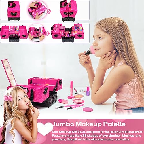 Miniatura 25 de Kit de maquillaje infantil para niñas, 59 piezas de maquillaje real y seguro para niñas pequeñas, maquillaje lavable para niñas pequeñas, kit
