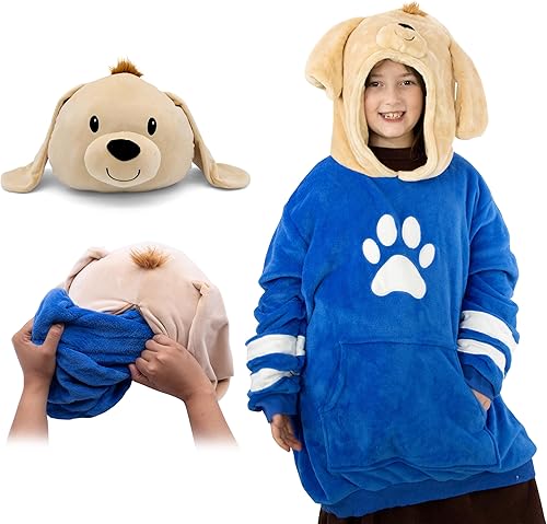 Manta con capucha - Manta con capucha para niños - Manta portátil para niños - Almohada de felpa