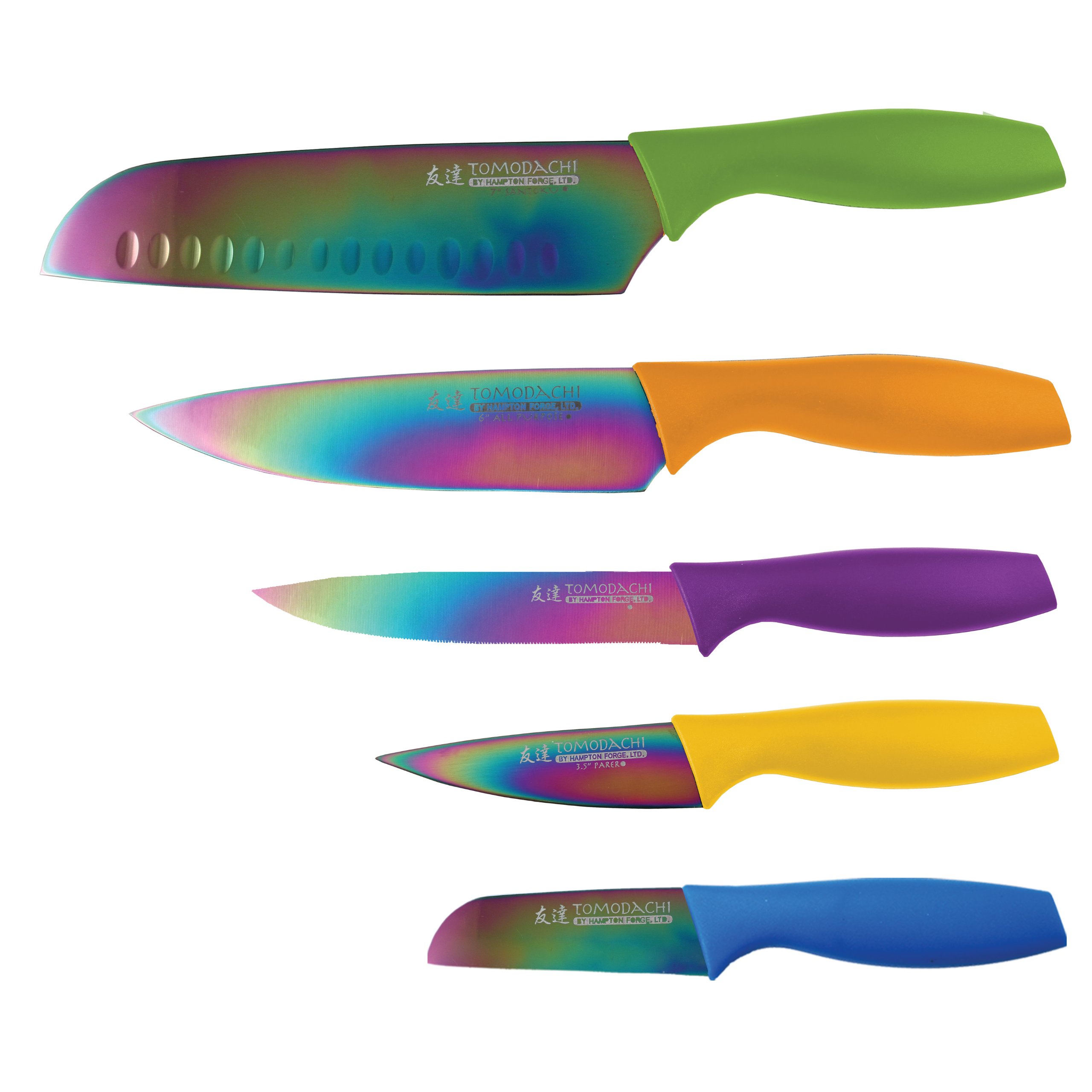 Hampton ForgeHMC01E550S Rainbow Titanium – 10 Piece Knife Set with Blade Guards, Stainless Steel