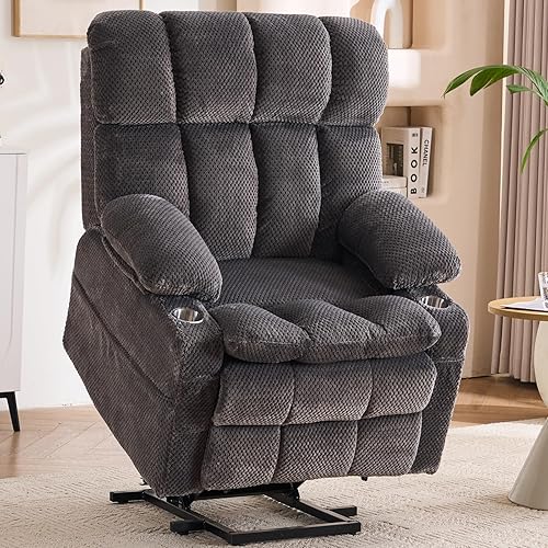 Dual Motor Power Lift Recliner Chair for Elderly,Electric Lift Chair with Adjustable Headrest, Heat and Massage,Lay Flat Recliner with Cup Holders,USB Ports,Type C,Zero Gravity, Grey