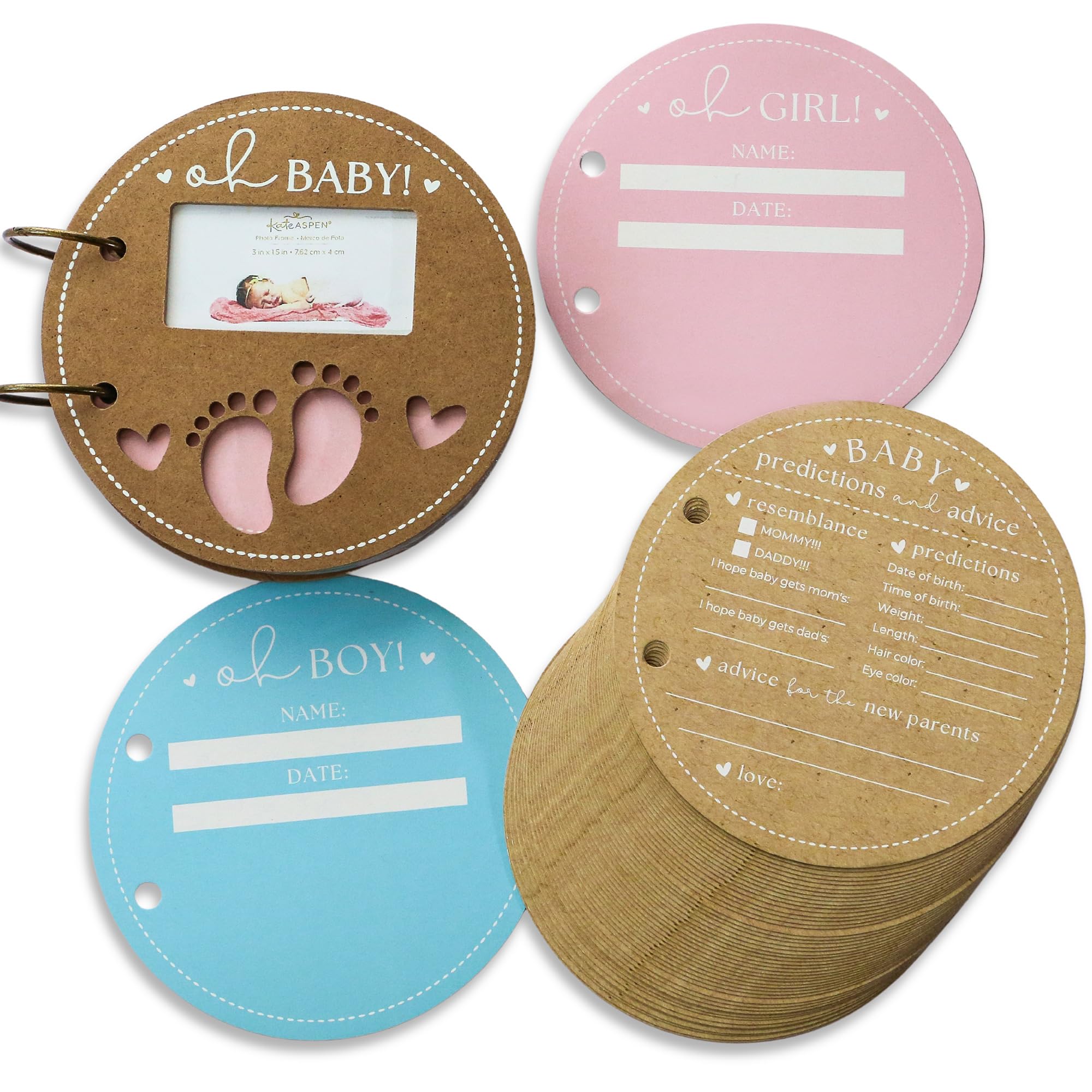 Kate Aspen 28655NA Baby Shower Advice Book Circle Shape Game/Activity, Paper, Kraft Teddy Bear Prediction Card Keepsake